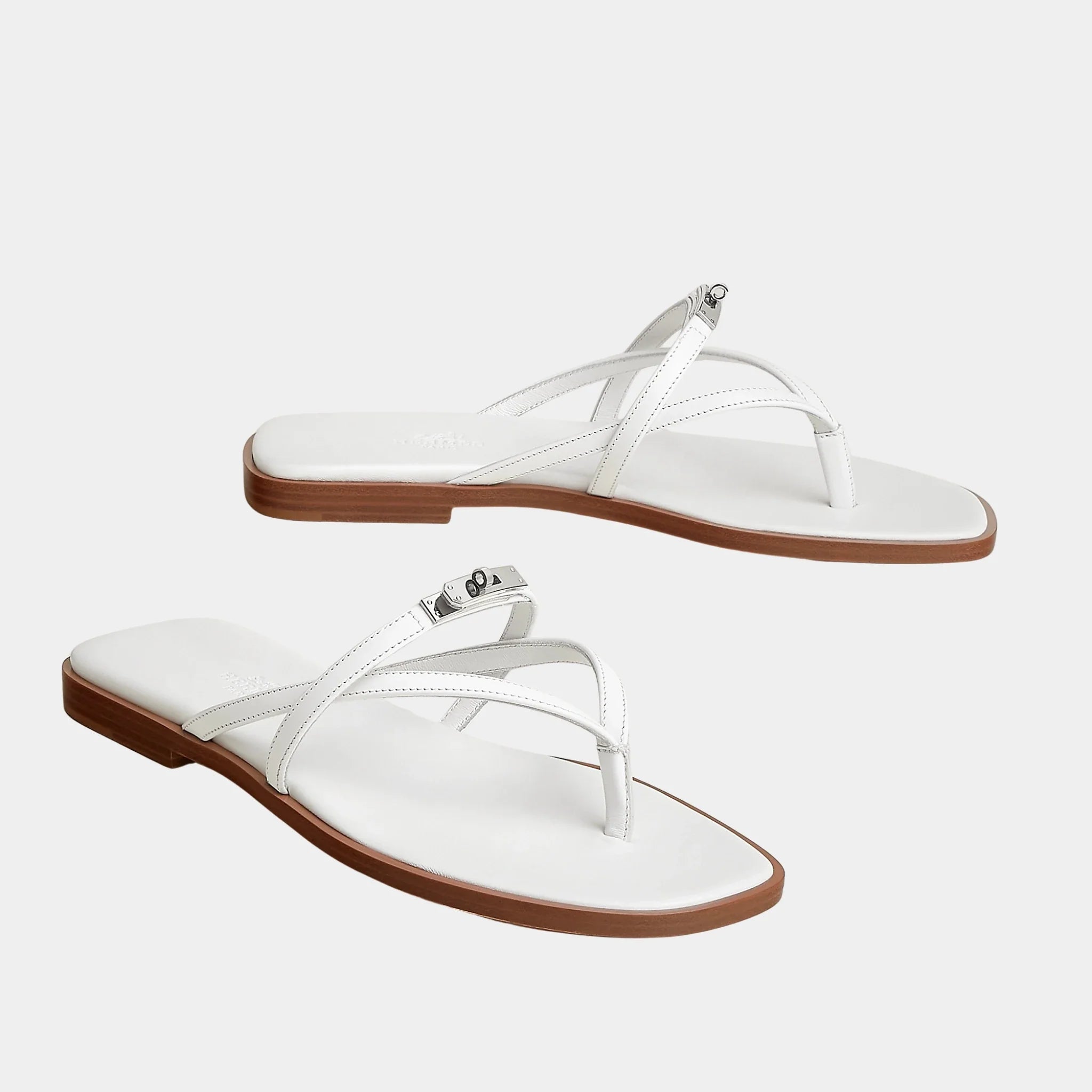 Hermes Miss Sandal in Calfskin, Blanc, Front
