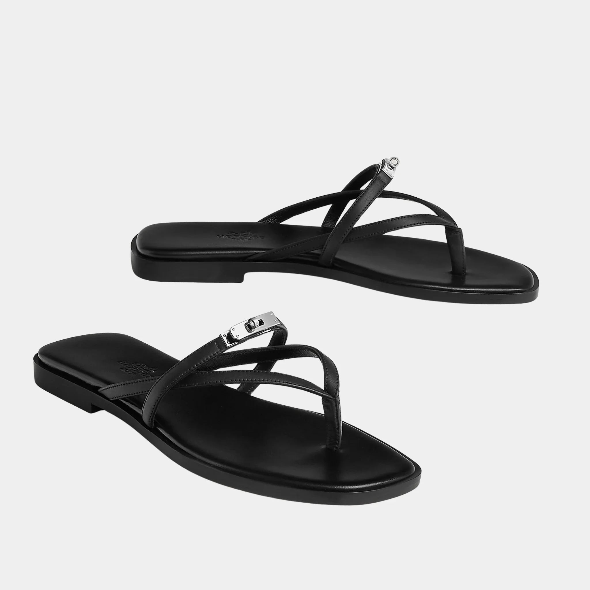 Hermes Miss Sandal in Calfskin, Noir, Front