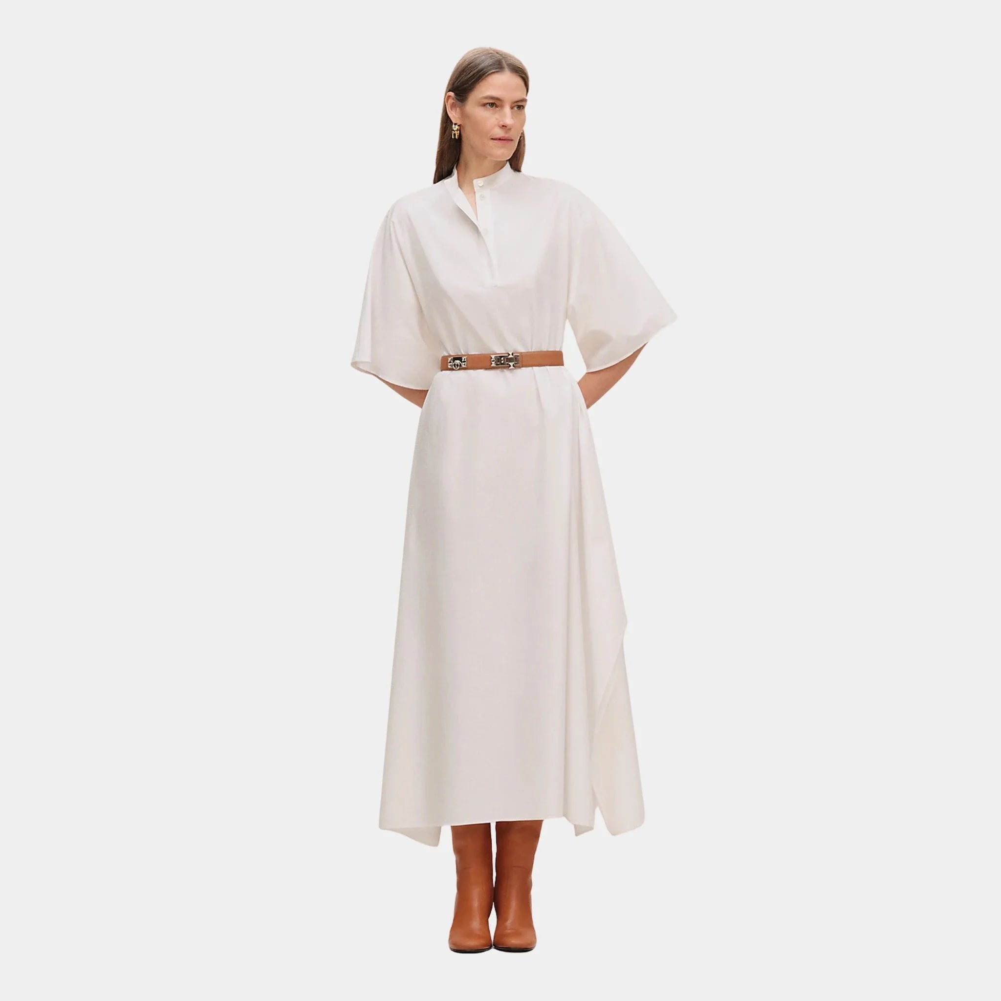 Hermes Mosaique Prairie Dress in Gauze, Blanc, Front