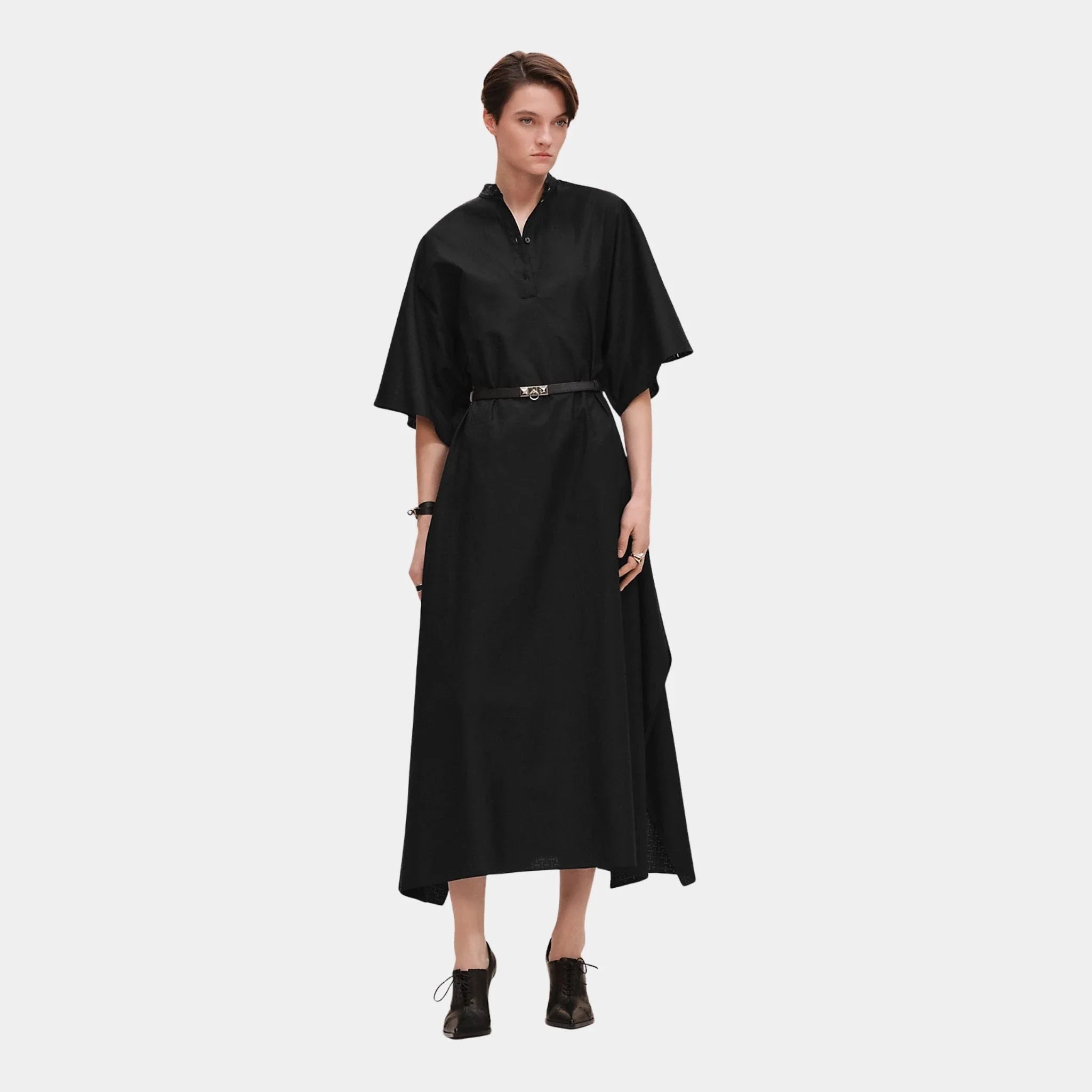 Hermes Mosaique Prairie Dress in Gauze, Noir, Front