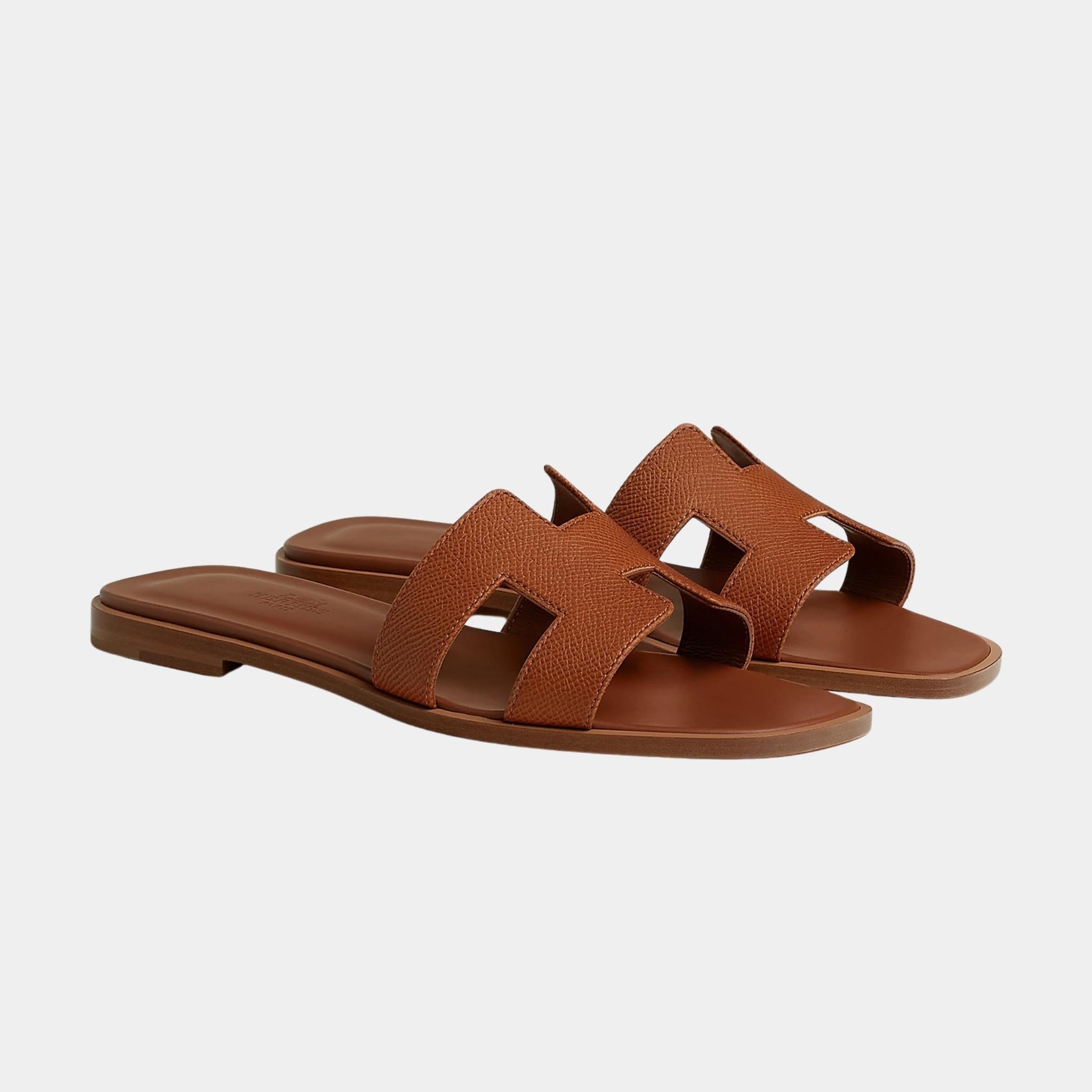 Hermes Oran Sandal Epsom Heritage Calfskin, Gold Heritage, Front