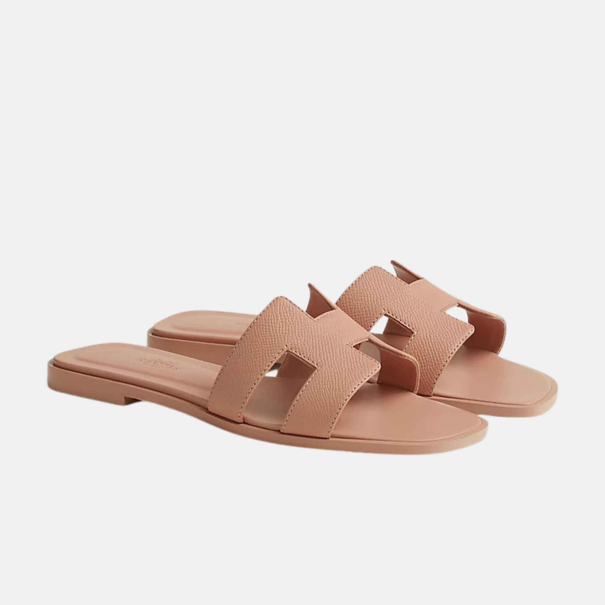 Hermes Oran Sandal in Epsom Calfskin, Beige Perlino, Front