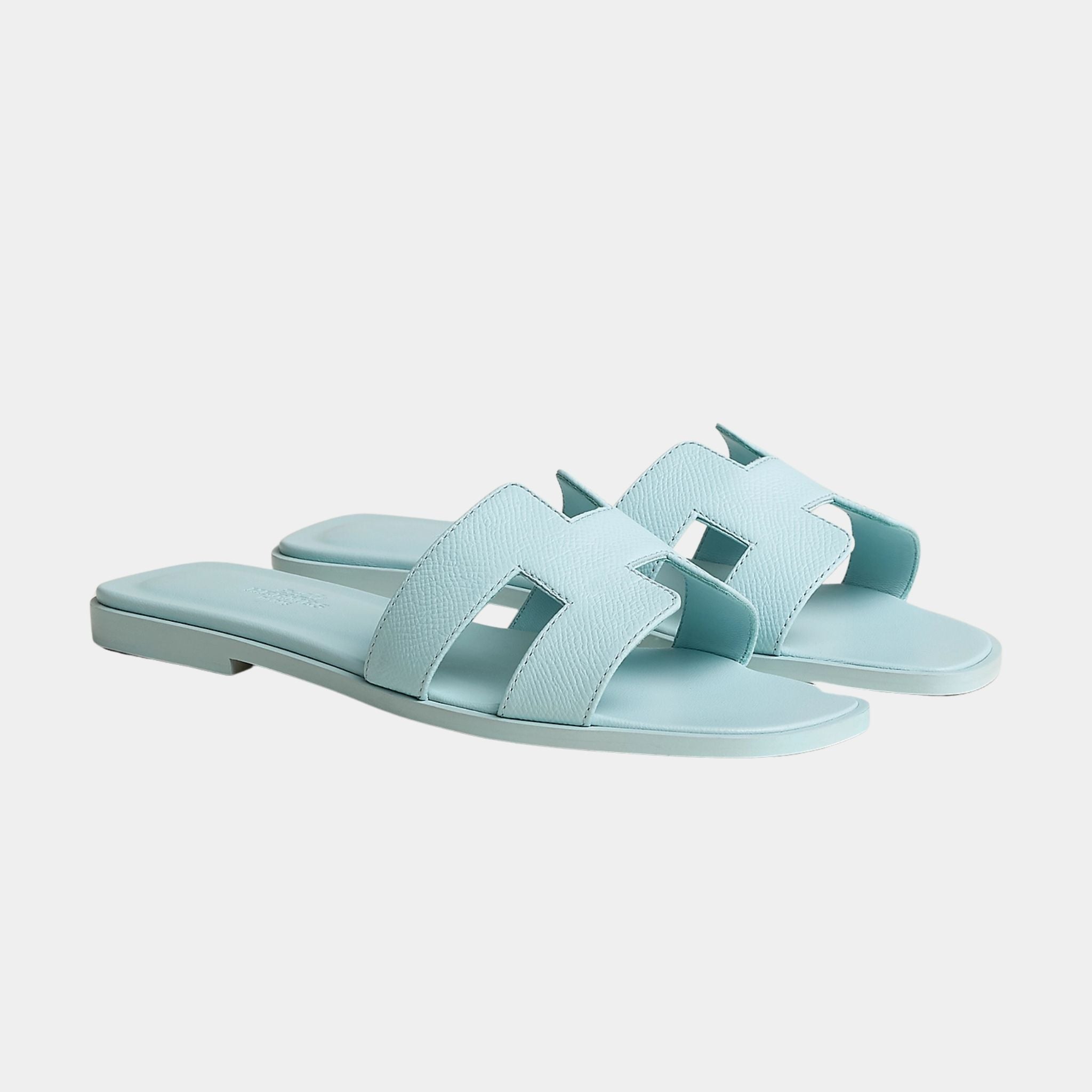 Hermes Oran Sandals Epsom Calfskin, Bleu Brume, Front