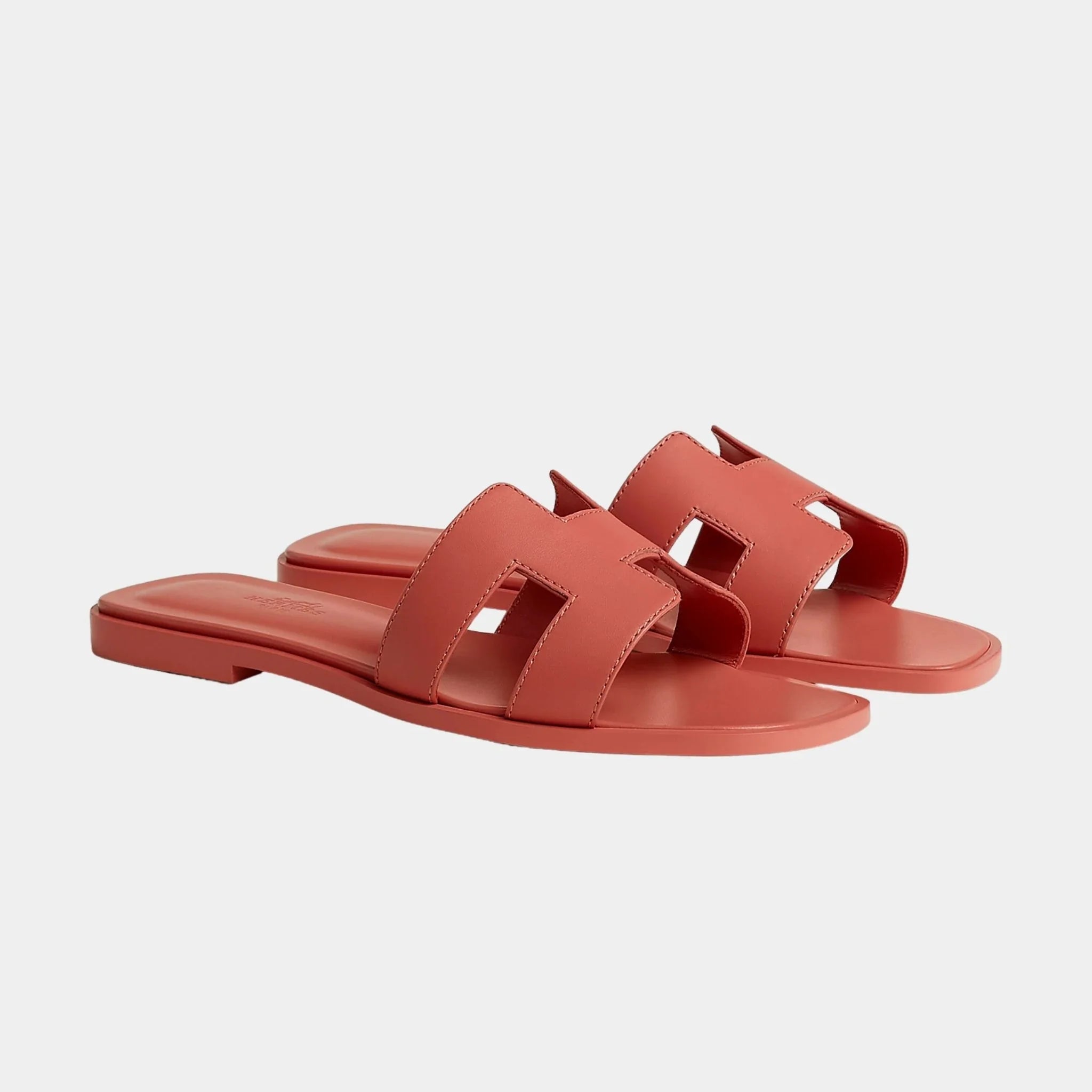 Hermes Oran Sandals In Calfskin, Rouge Tomette, Front