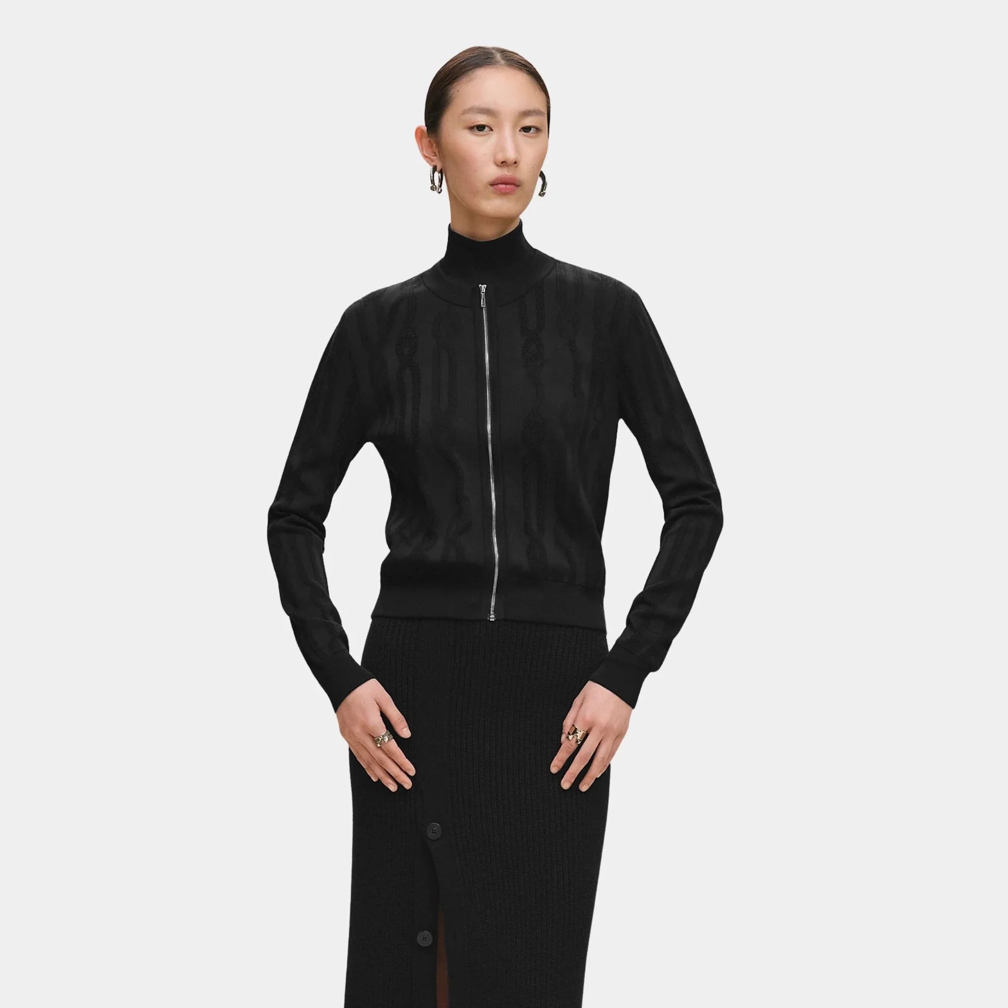 Hermes Palefroi Remix Long-sleeve Cardigan, Noir, Front