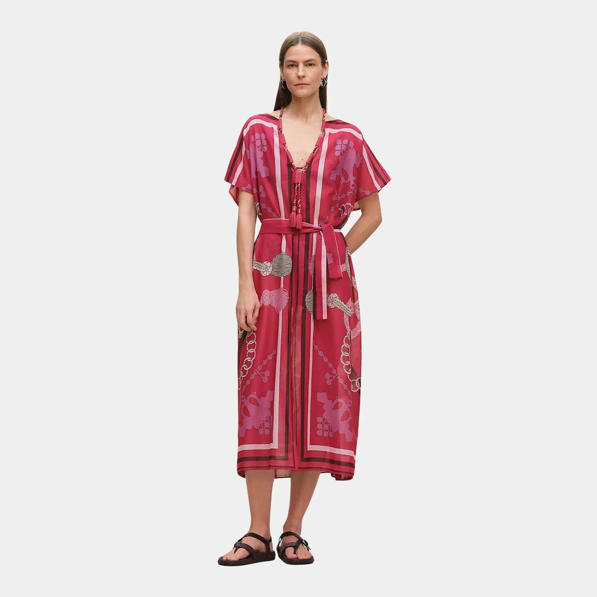 Hermes Palefroi Remix Maxi Beach Caftan, Rose Framboise, Front