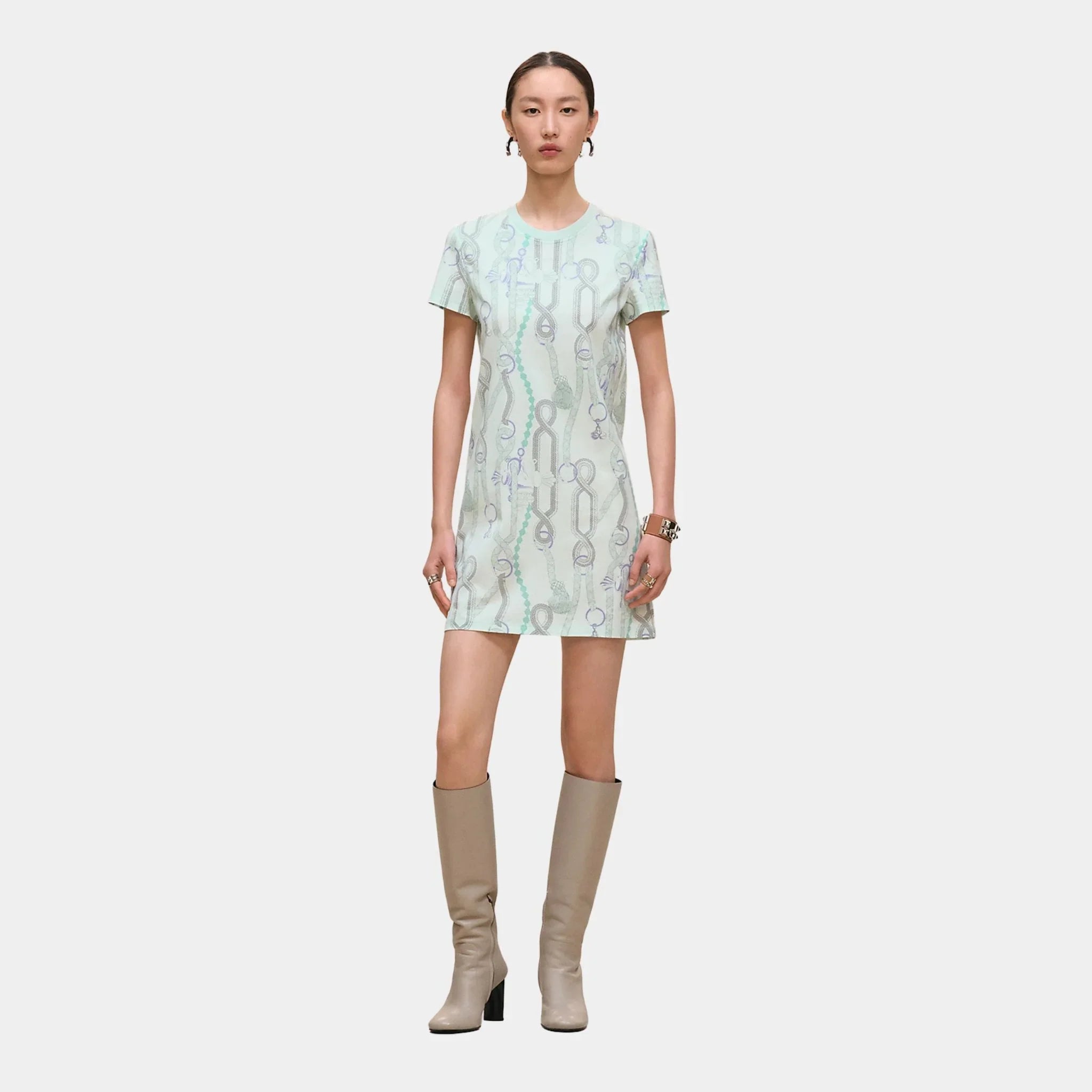 Hermes Palefroi Remix Printed Straight Dress, Vert Embrun, Front