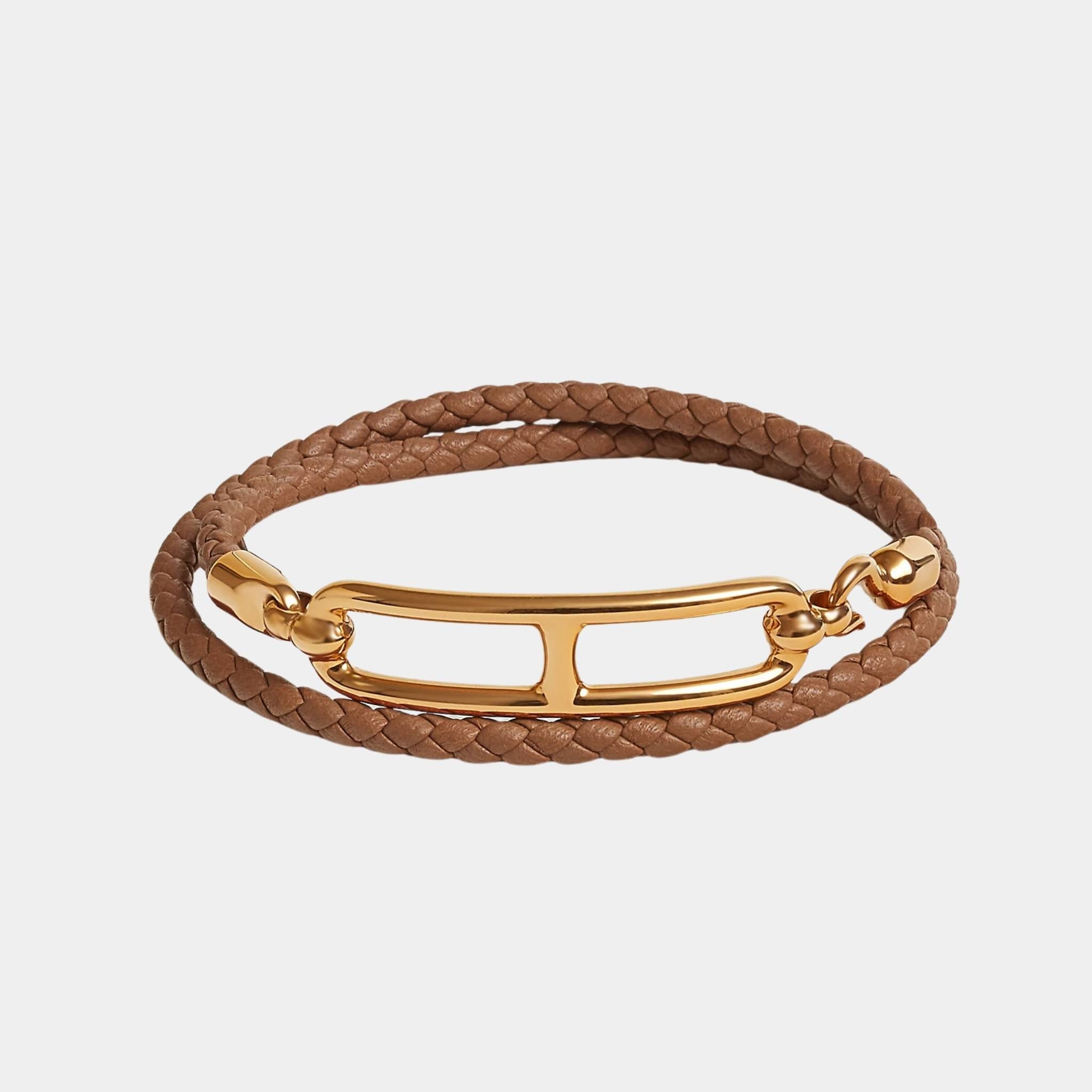 Hermes Roulis Double Tour Bracelet Swift Calfskin Gold Plated, Gold