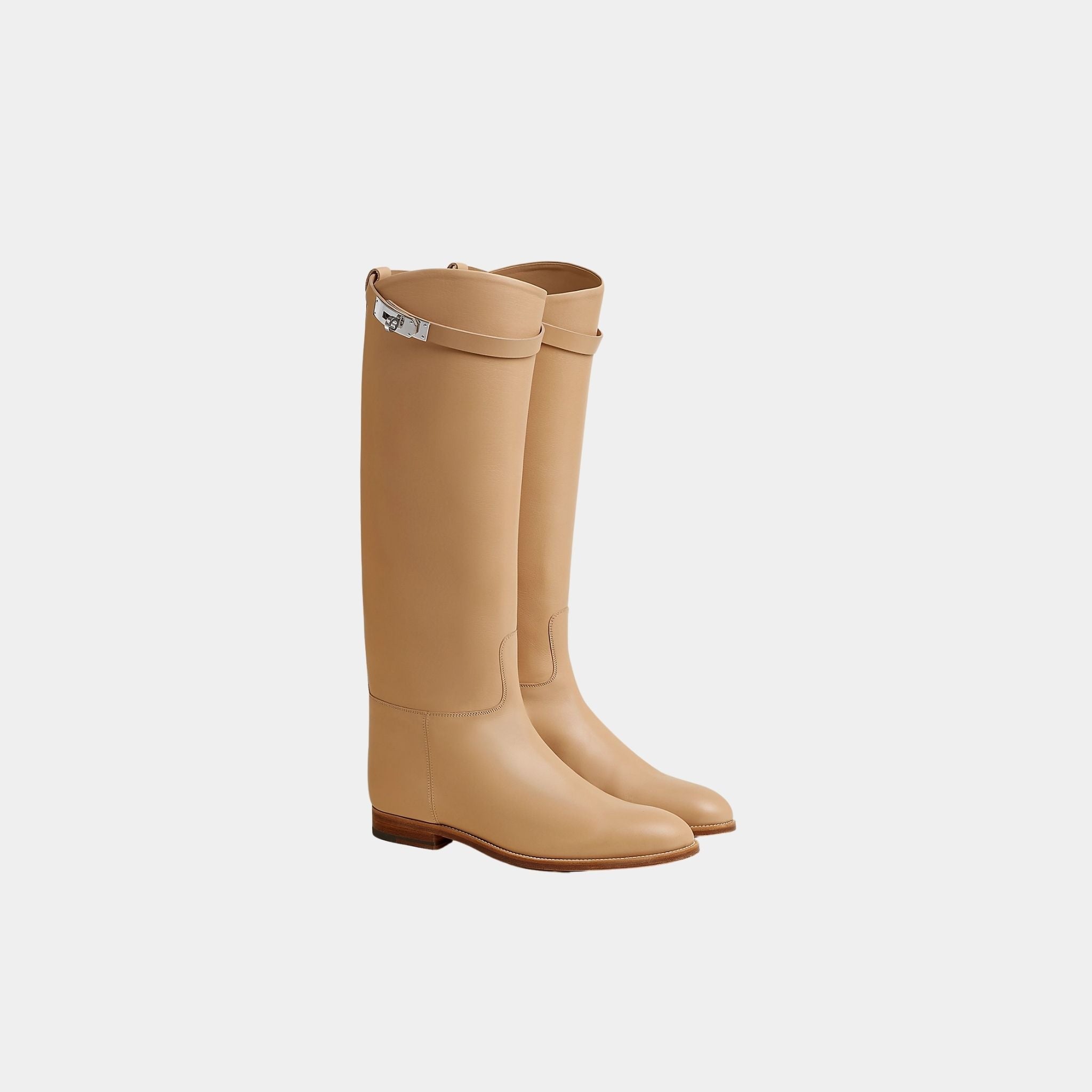 Hermes Short Jumping Boots, Natural Beige, Front