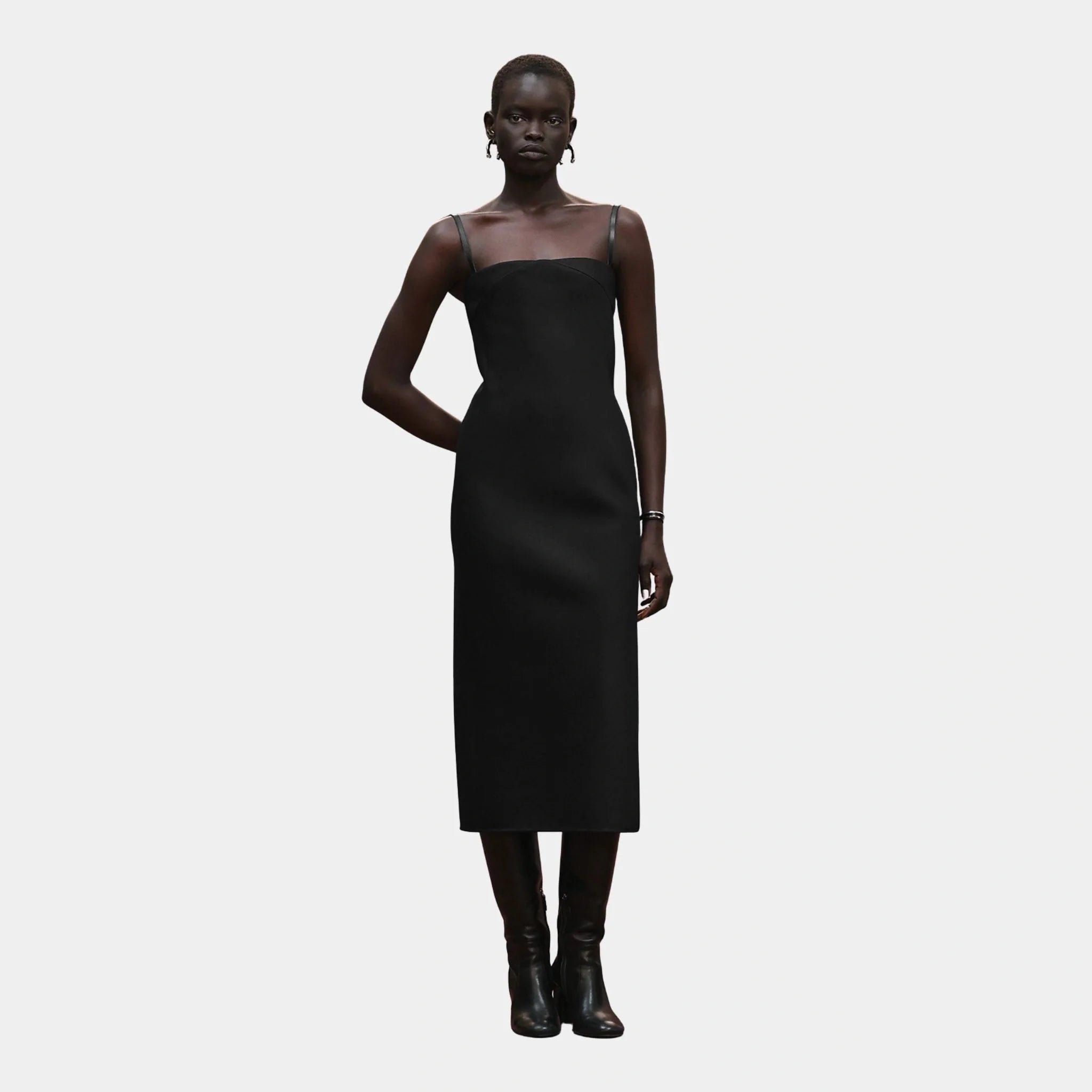 Hermes Strapless Dress in Wool and Silk Crepe, Noir, Front