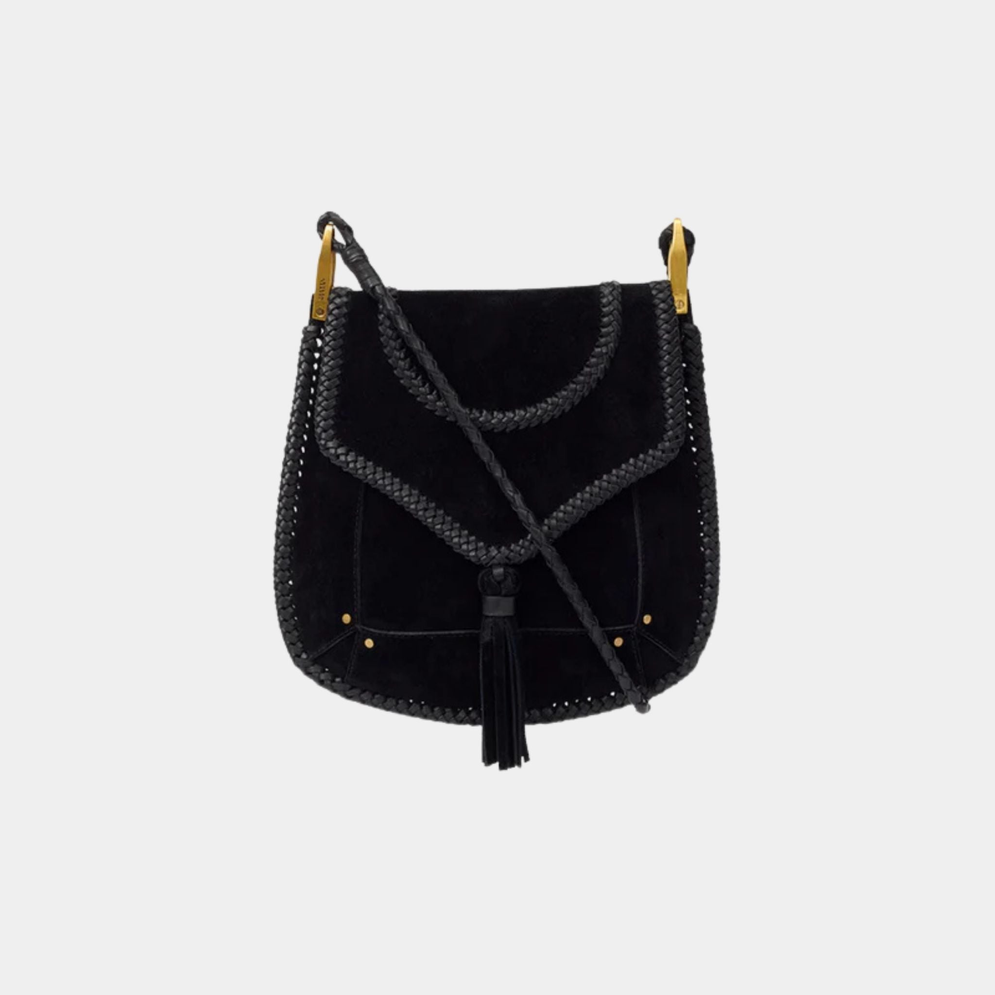 Isabel Marant Anahi Braided Suede Leather Shoulder Bag, Black, Front