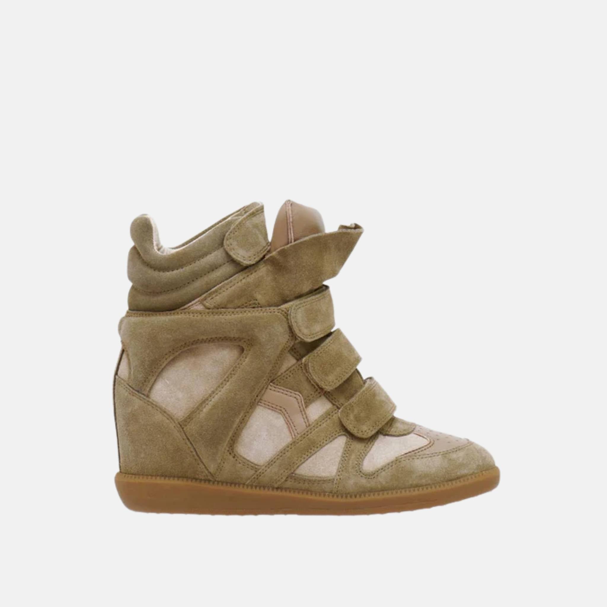 Isabel Marant Bekett Wedge Sneakers In Lambskin And Suede, Taupe, Side