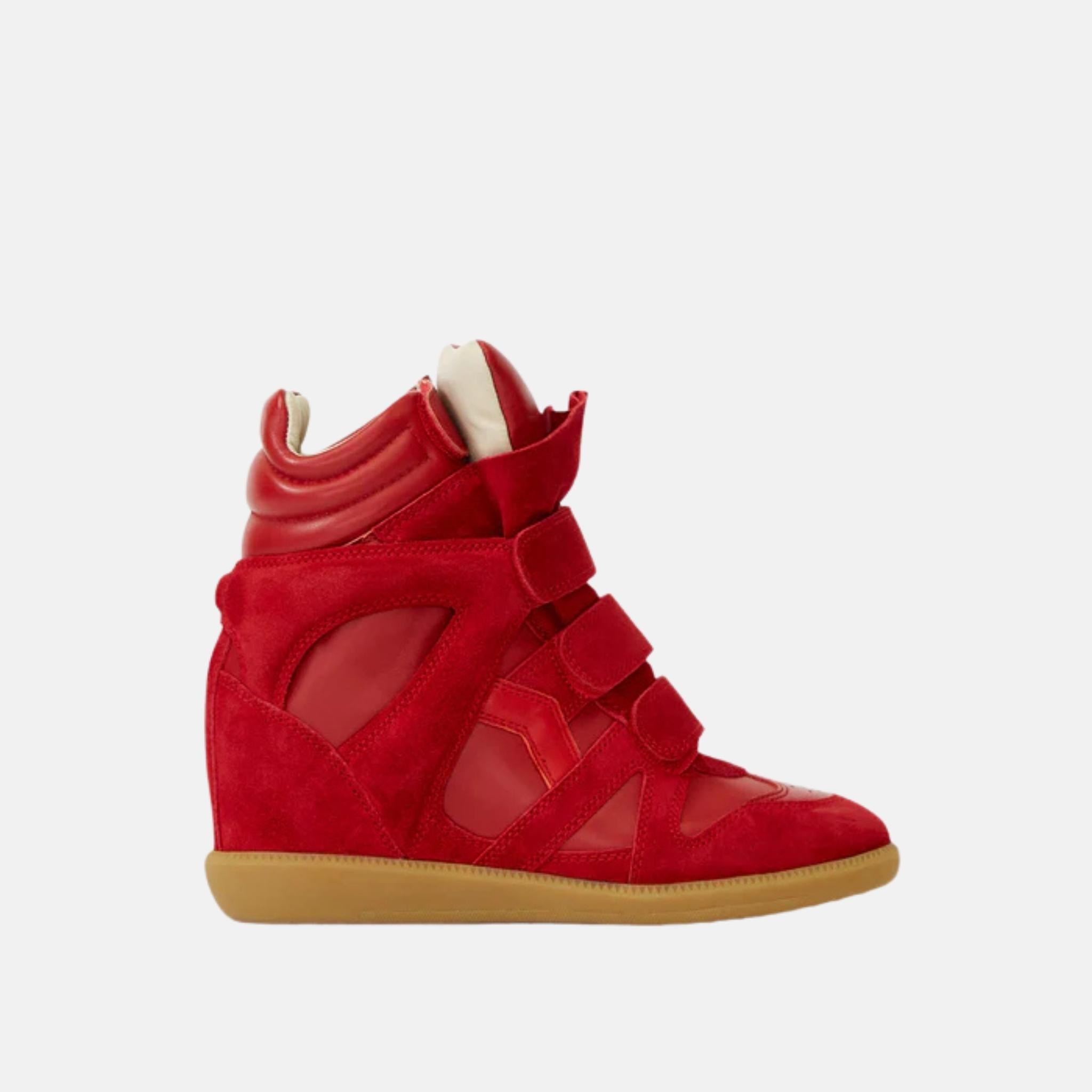 Isabel Marant Bekett Wedge Sneakers In Suede Calfskin Leather, Red, Side