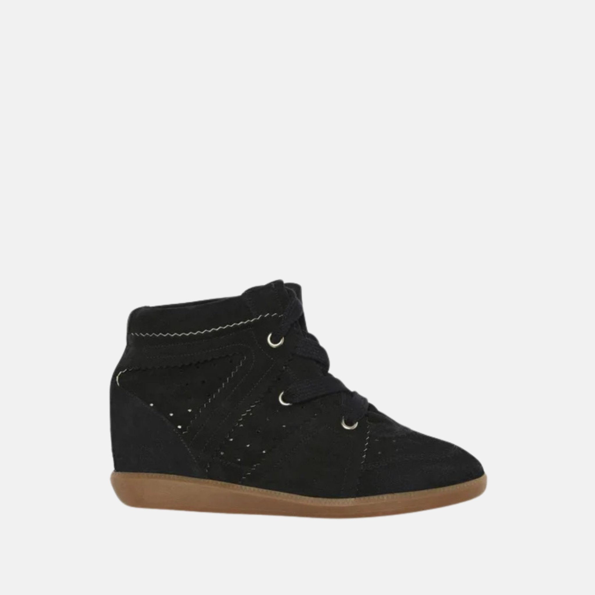 Isabel Marant Bobby Wedge Sneakers In Suede Leather, Black, Side