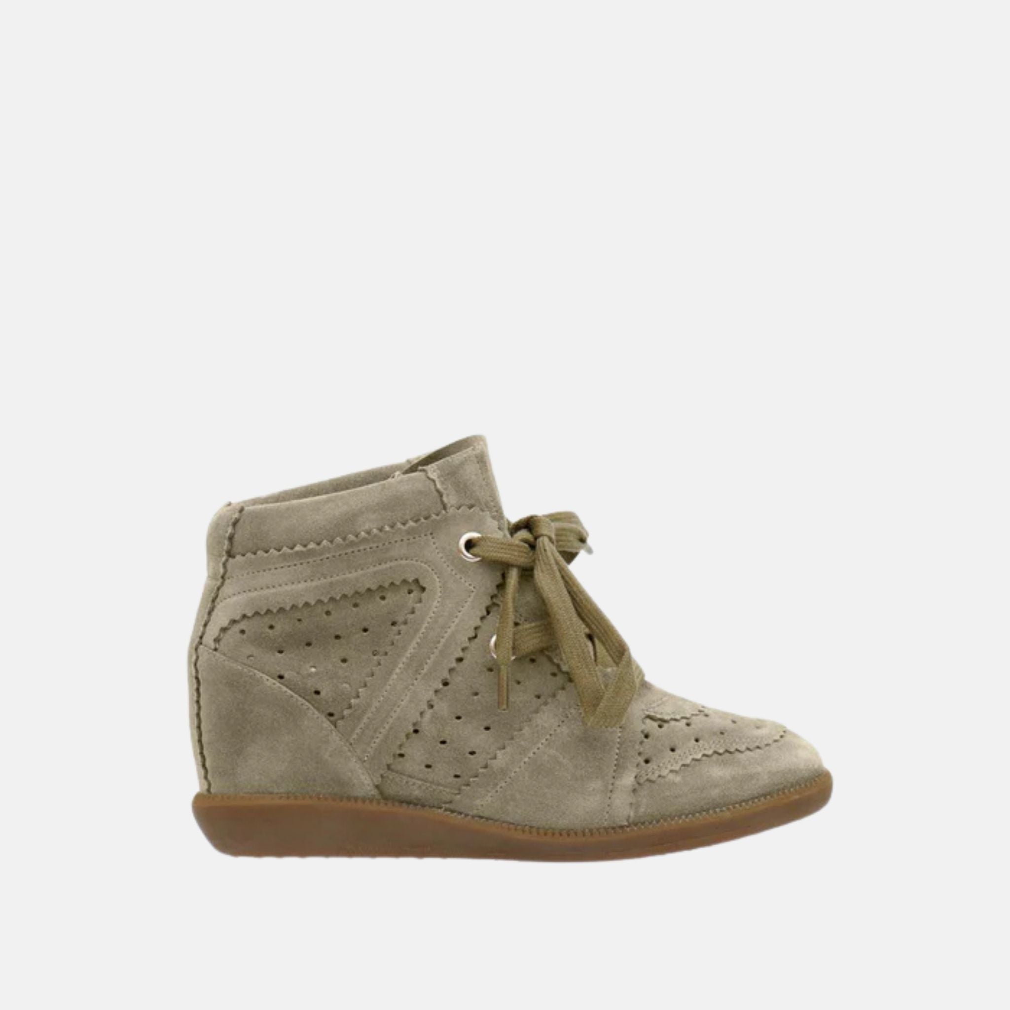 Isabel Marant Bobby Wedge Sneakers In Suede Leather, Taupe, Side