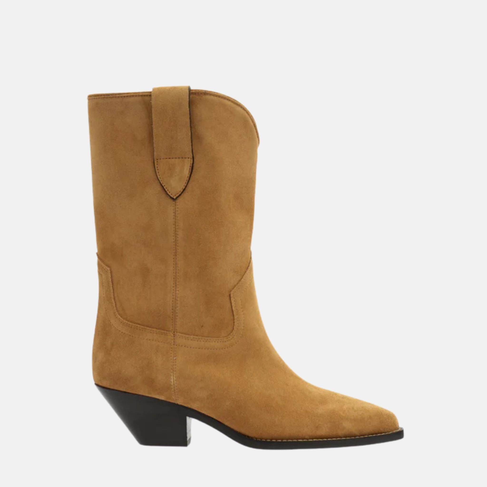Isabel Marant Dahope Cowboy Boots In Suede Calfskin Leather, Taupe, Side