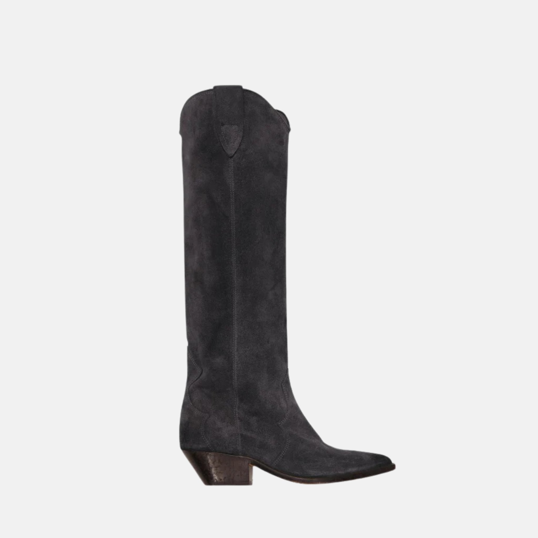 Isabel Marant Denvee Cowboy Boots In Suede Calfskin With Yokes, Black, Side