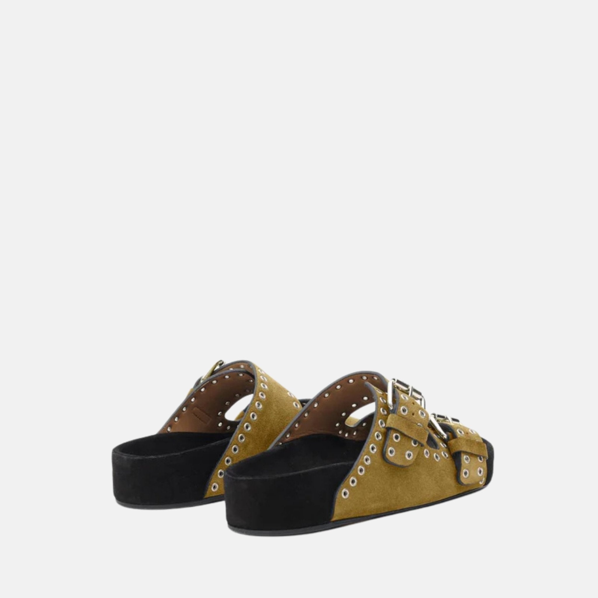 Lennyo Buckle Sandals In Studded Calf Suede Leather
