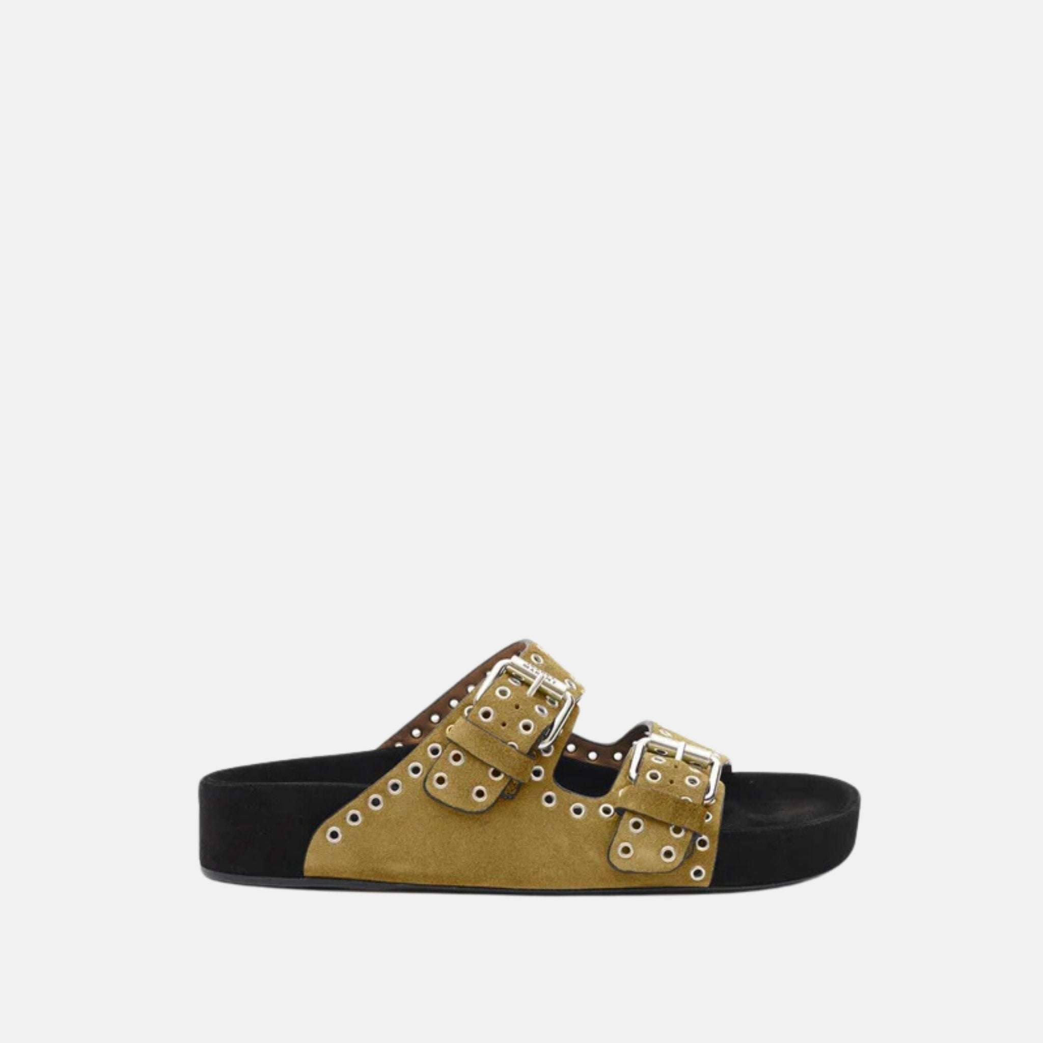 Isabel Marant Lennyo Buckle Sandals In Studded Calf Suede Leather, Side