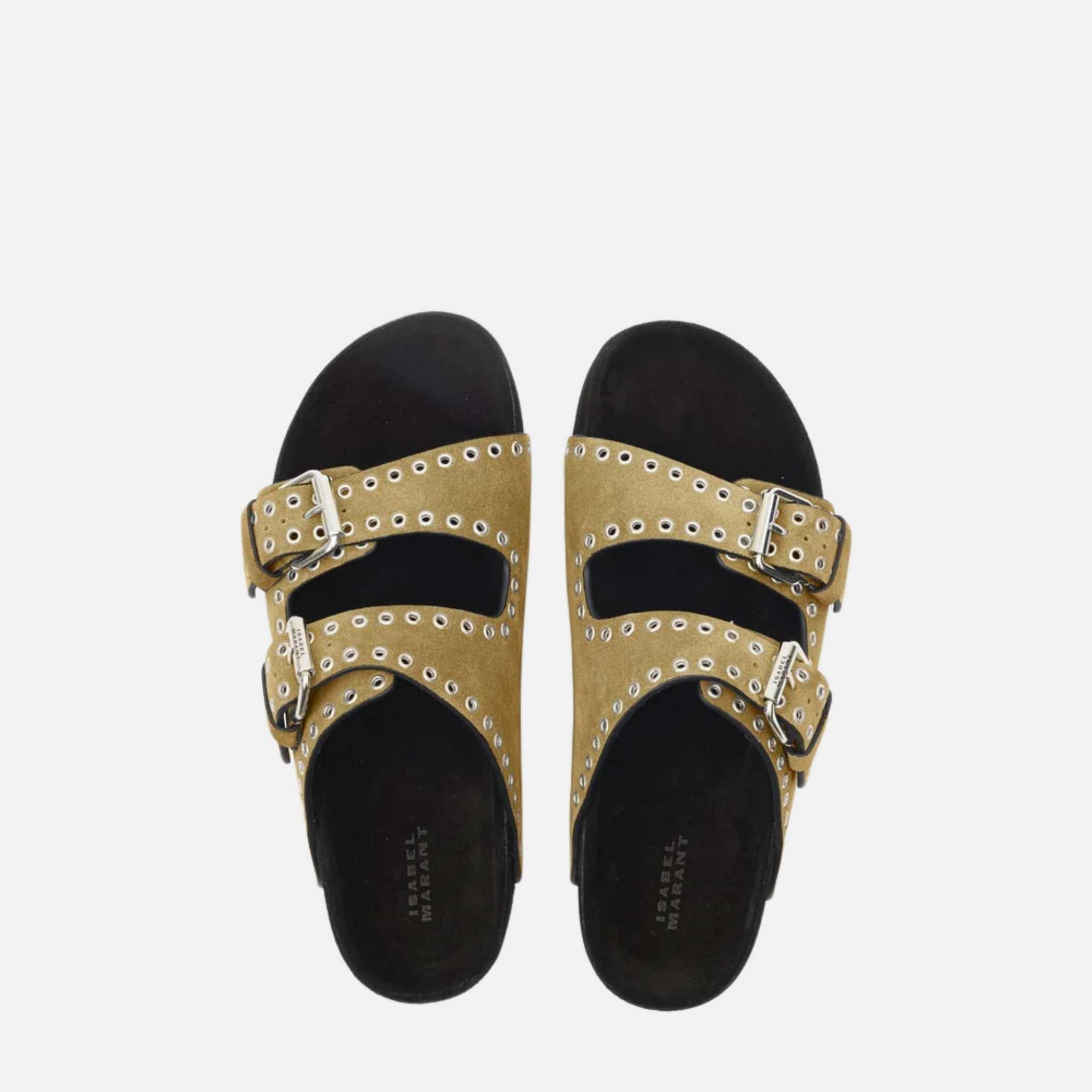 Lennyo Buckle Sandals In Studded Calf Suede Leather