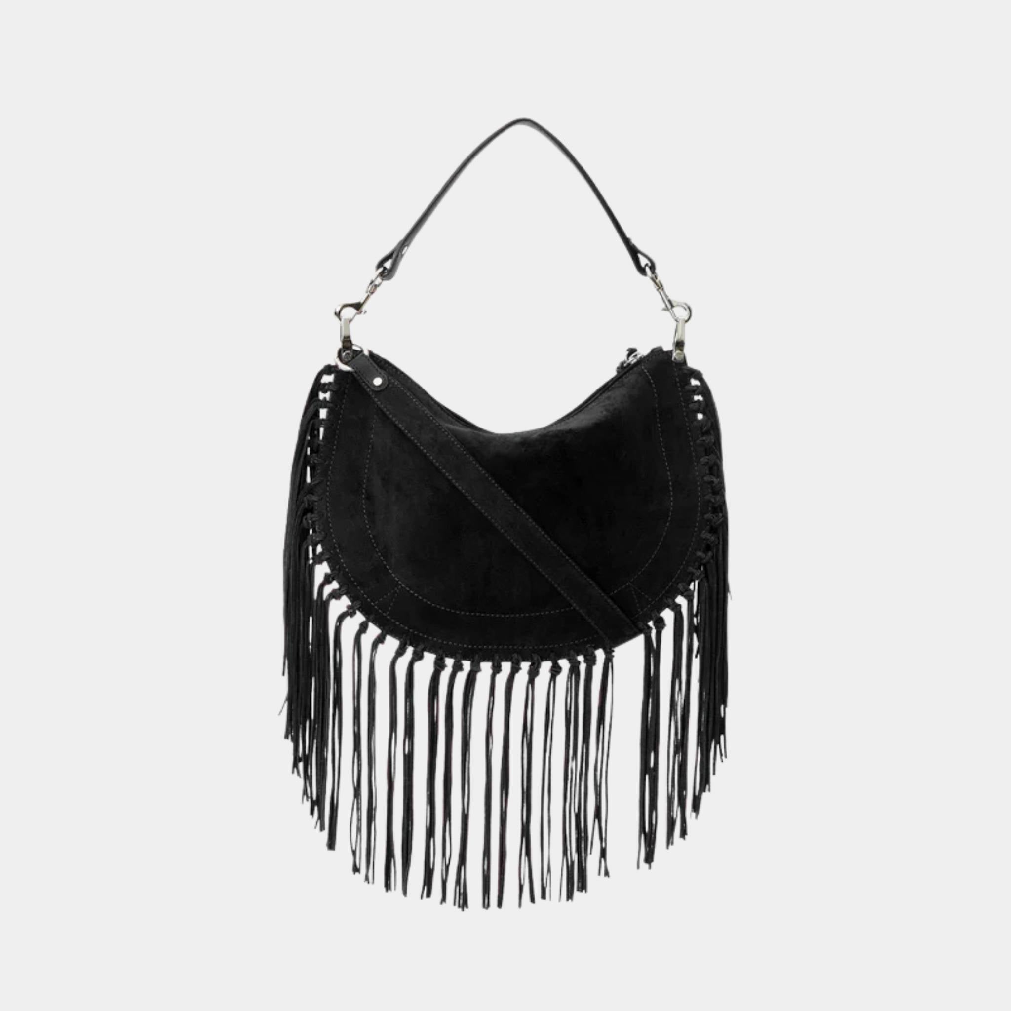 Oskan Soft Zipped Studded and Fringed Leather Bag