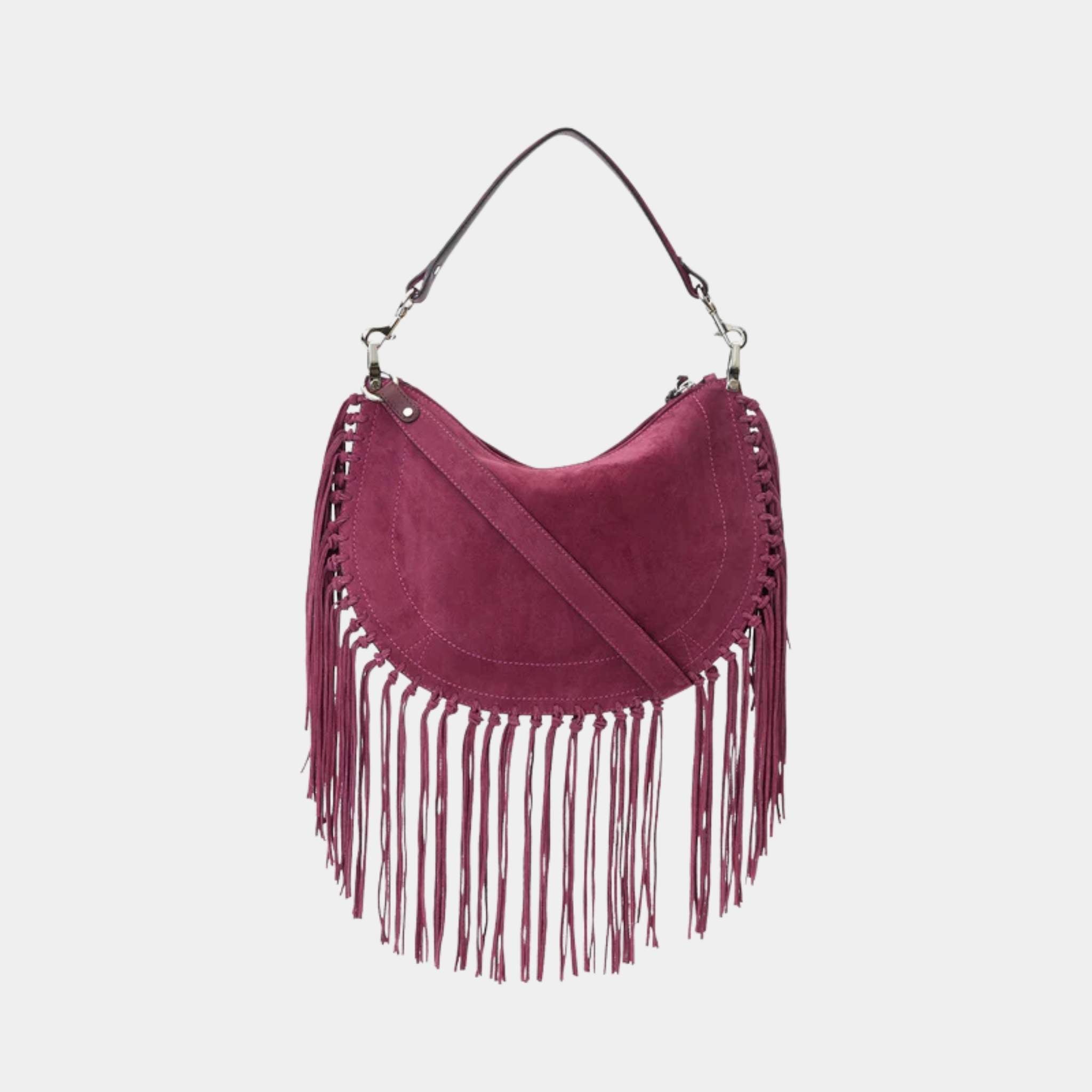 Oskan Soft Zipped Studded and Fringed Leather Bag