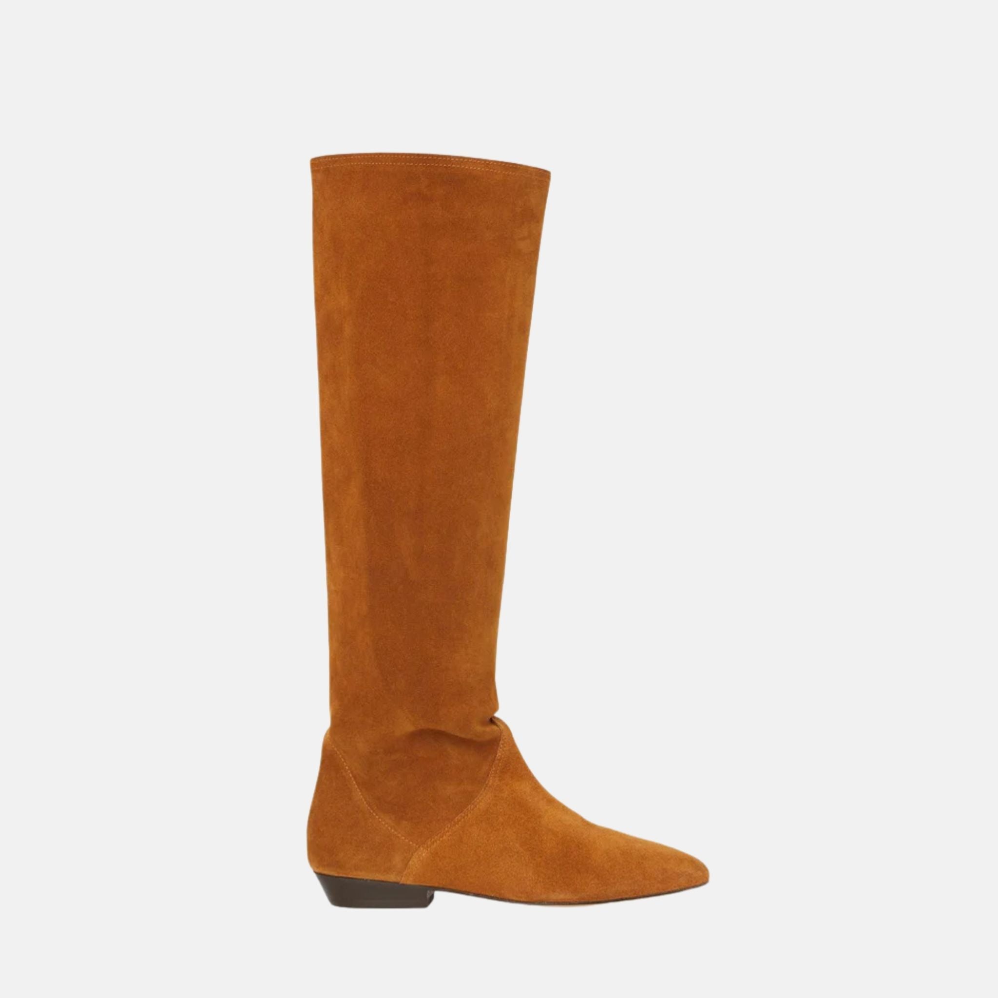 Isabel Marant Sayla Flat Boots In Suede Leather, Cognac, Side