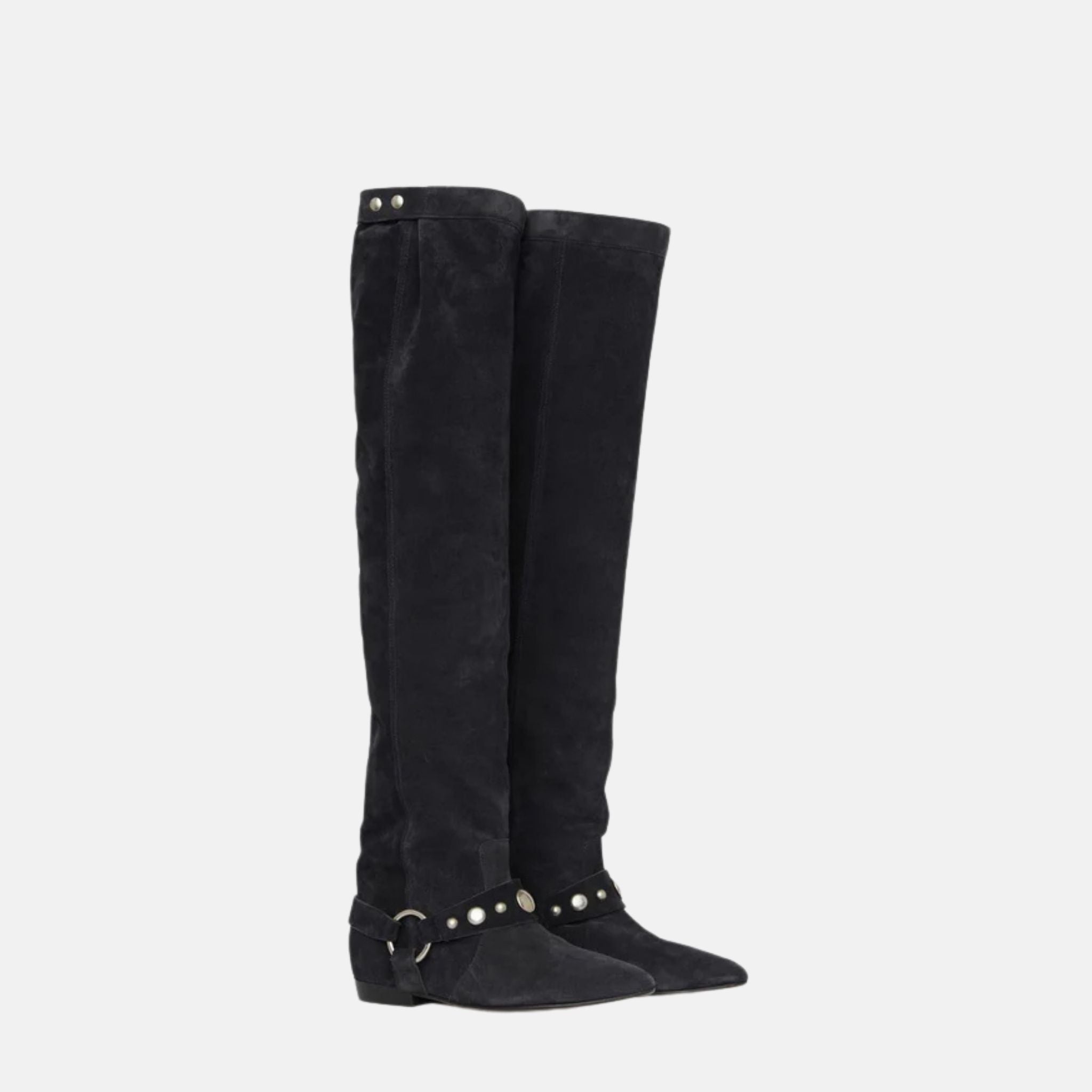 Selize Flat Heeled Thigh Boots In Suede Calfskin