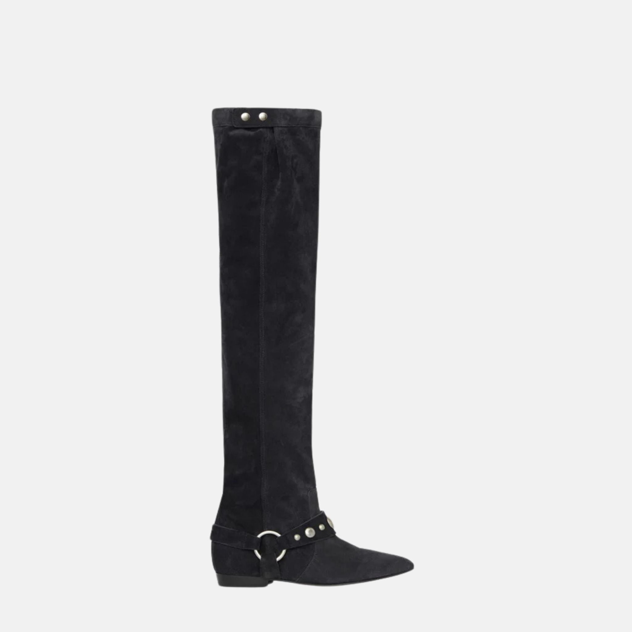 Isabel Marant Selize Flat Heeled Thigh Boots In Suede Calfskin Leather, Black, Side