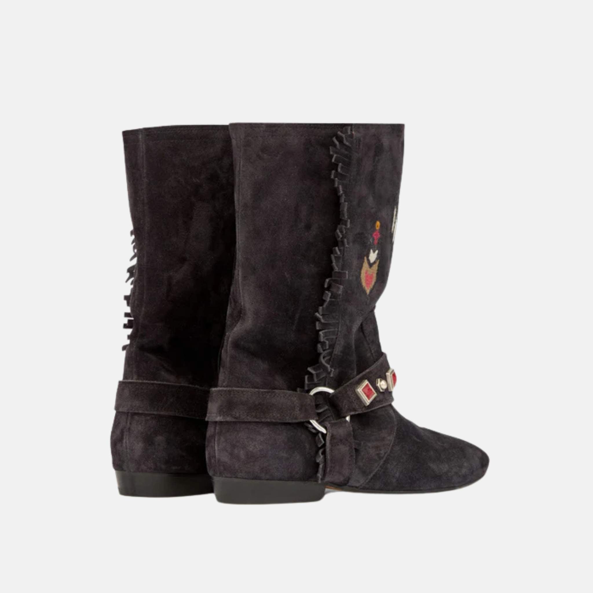 Siani Flat Boots In Embroidered Suede Calfskin