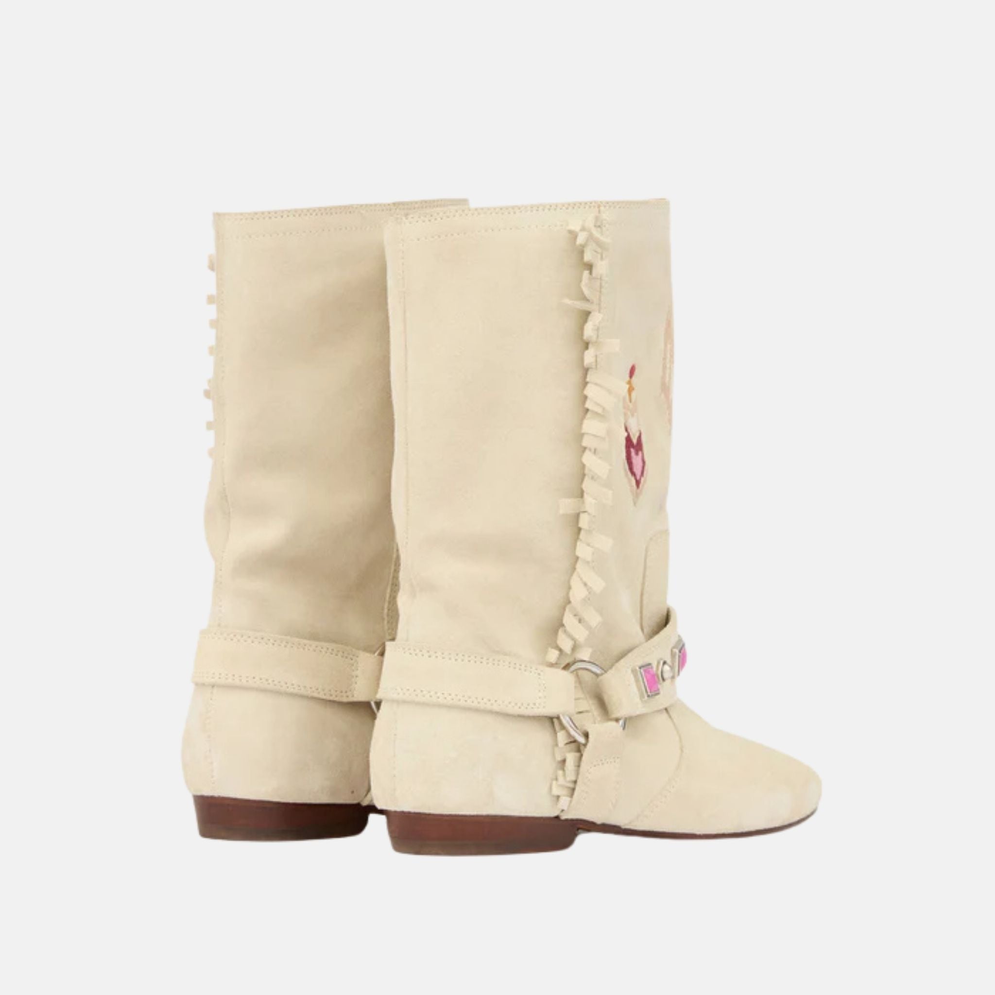 Siani Flat Boots In Embroidered Suede Calfskin