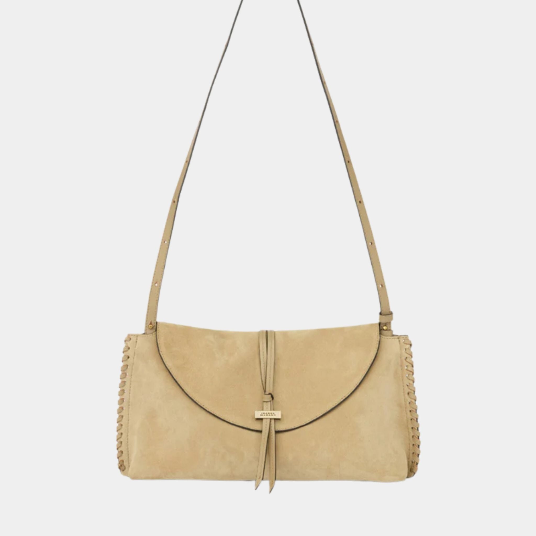 Isabel Marant Silao Braided Suede Calfskin Leather Clutch Bag, Light Beige, Front