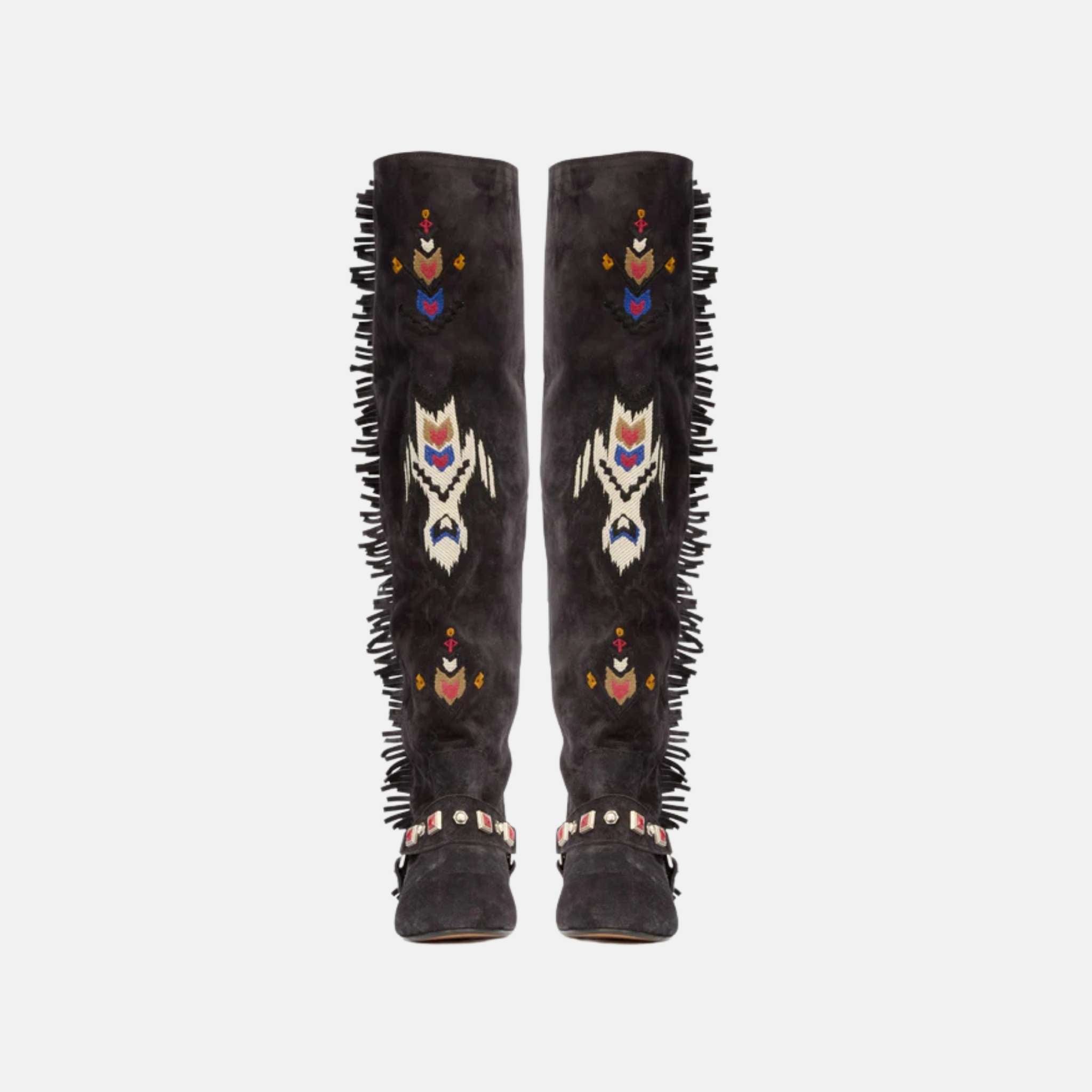 Slava Thigh Boots In Embroidered Suede Calfskin