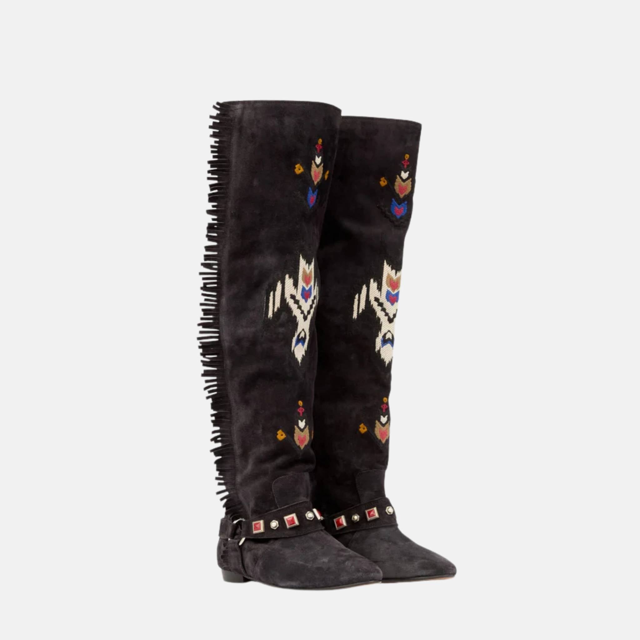 Slava Thigh Boots In Embroidered Suede Calfskin