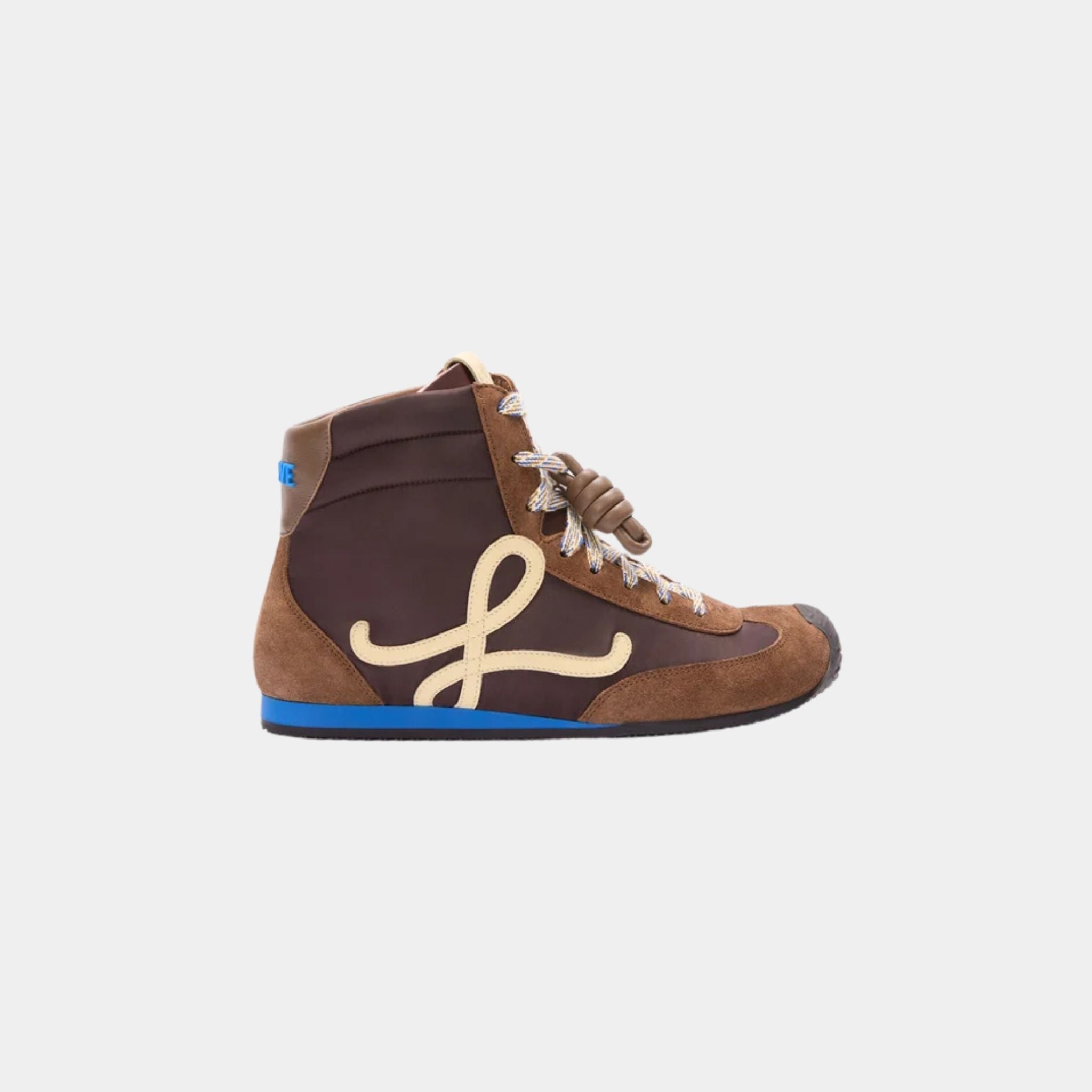 Loewe Ballet Runner 2.0 High-Top In Nylon and Calfskin, Brown, Side