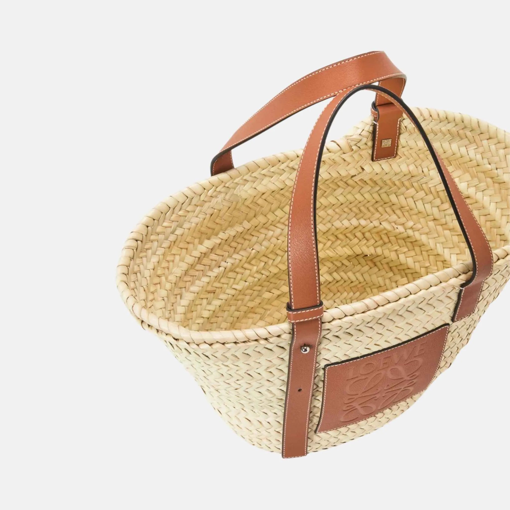 Basket in Palm Leaf and Calfskin Natural Tan