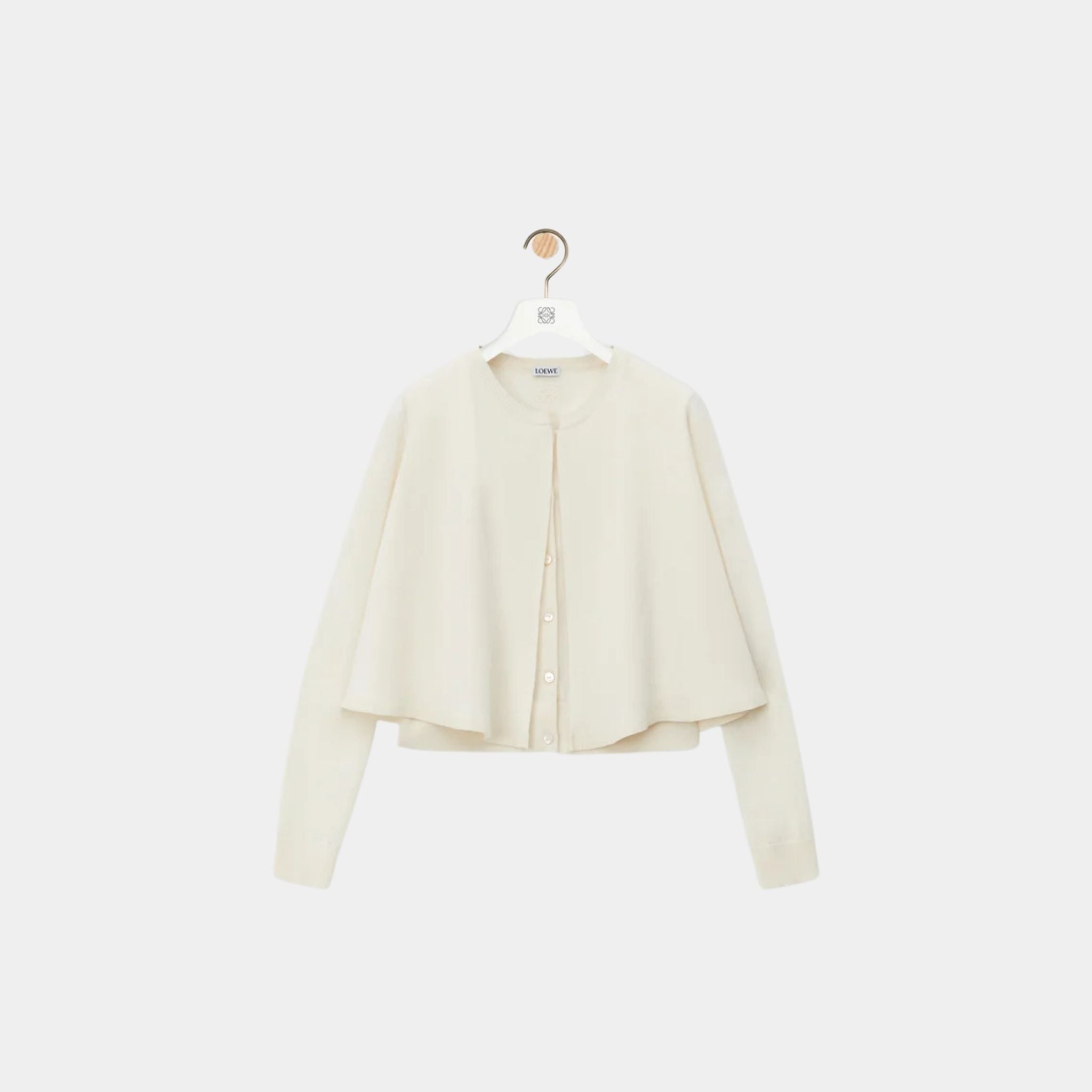 Loewe Cardigan in Wool Trapeze Silhouette, White, Front