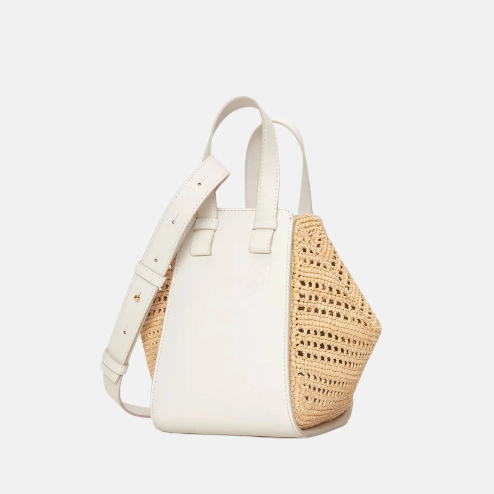 Compact Hammock Bag in Soft White and Natural Raffia