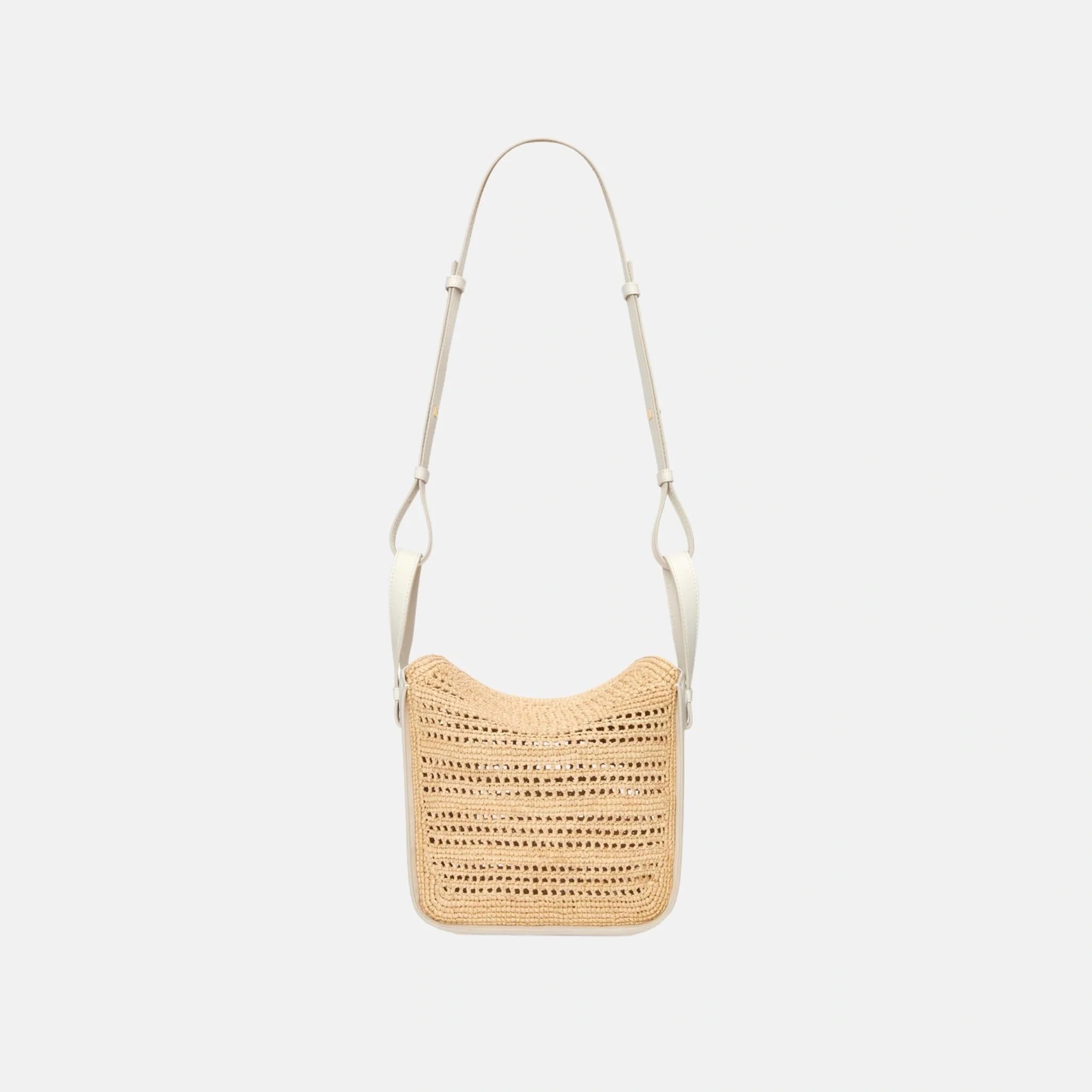 Compact Hammock Bag in Soft White and Natural Raffia