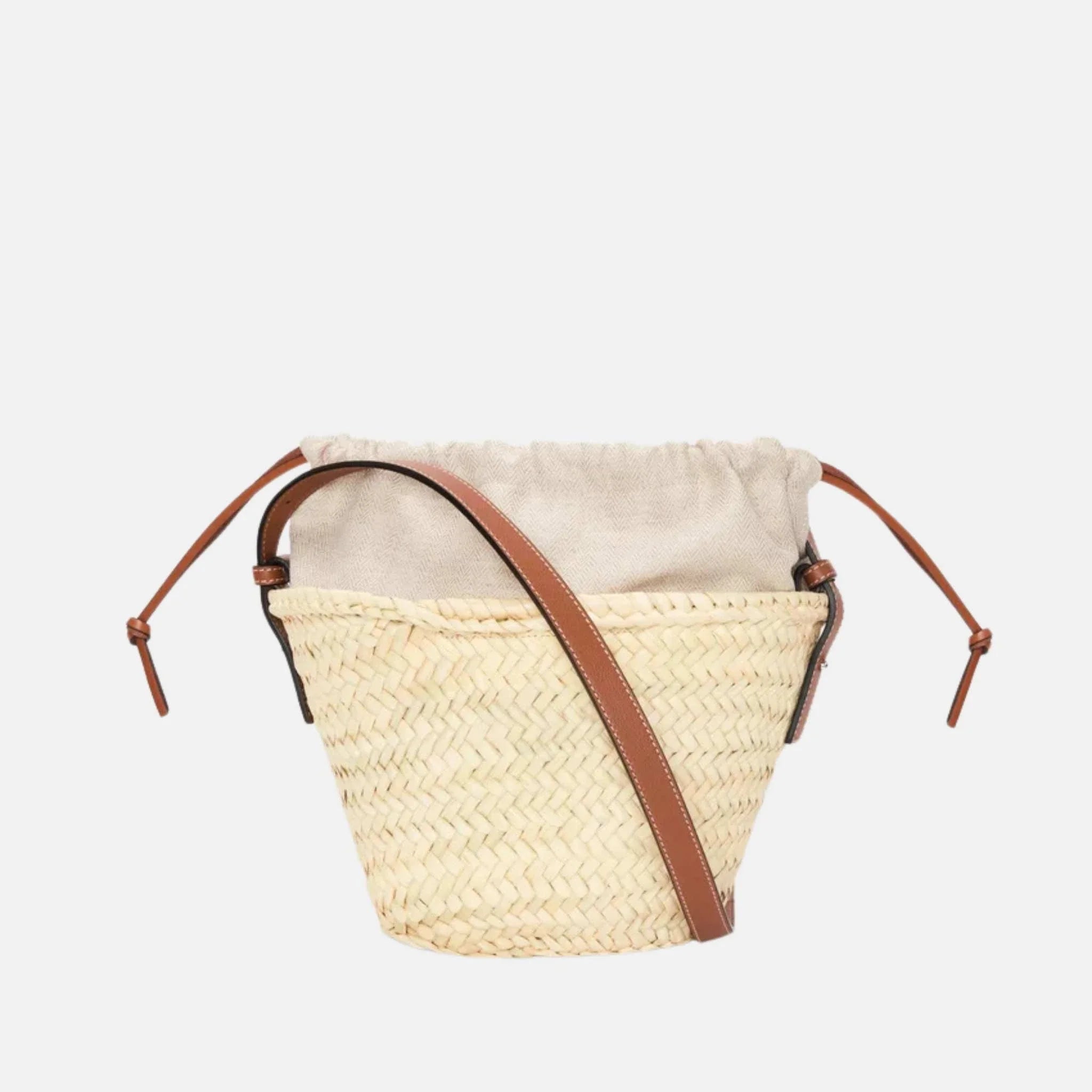 Drawstring Bucket in Palm Leaf and Calfskin