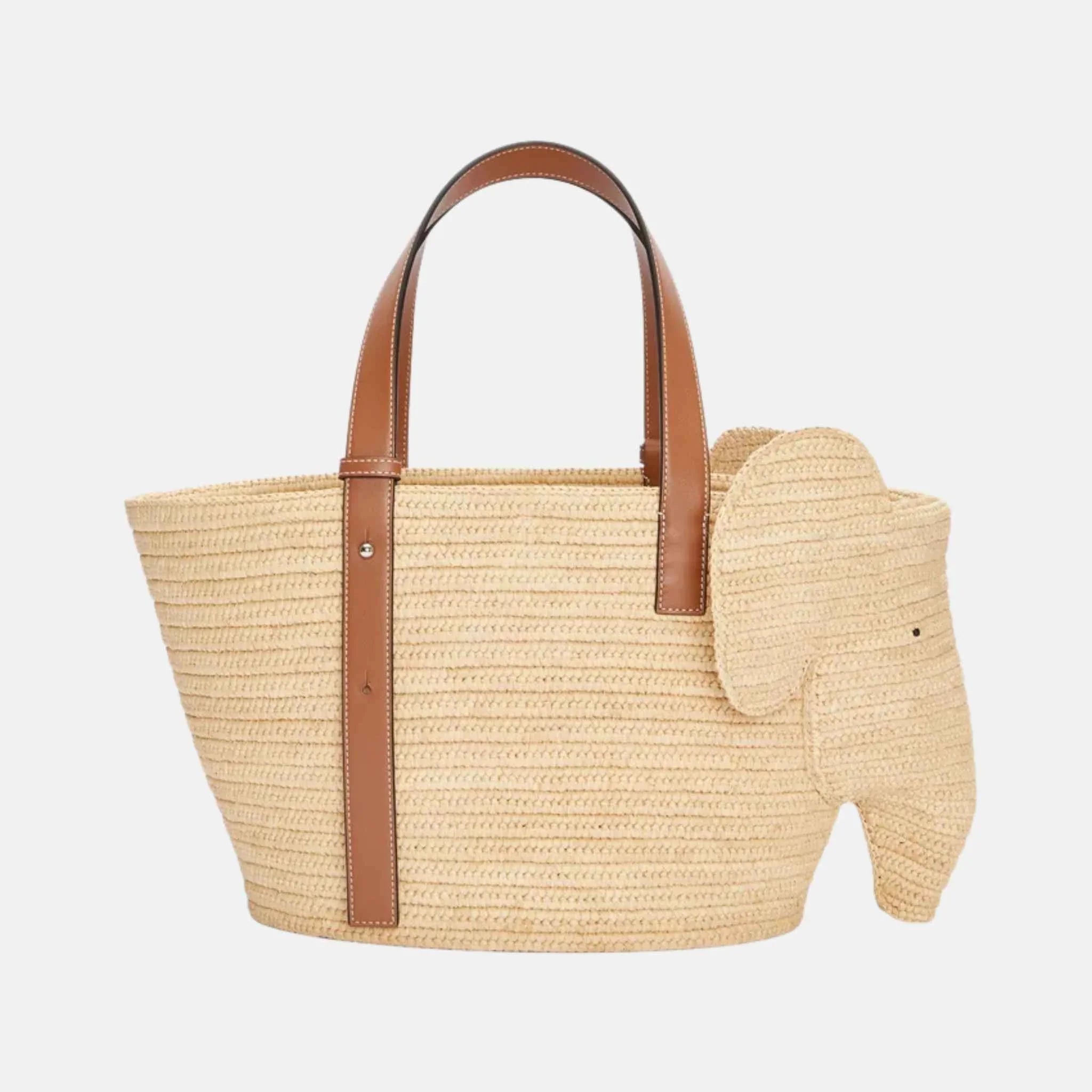 Elephant Basket in Raffia and Calfskin