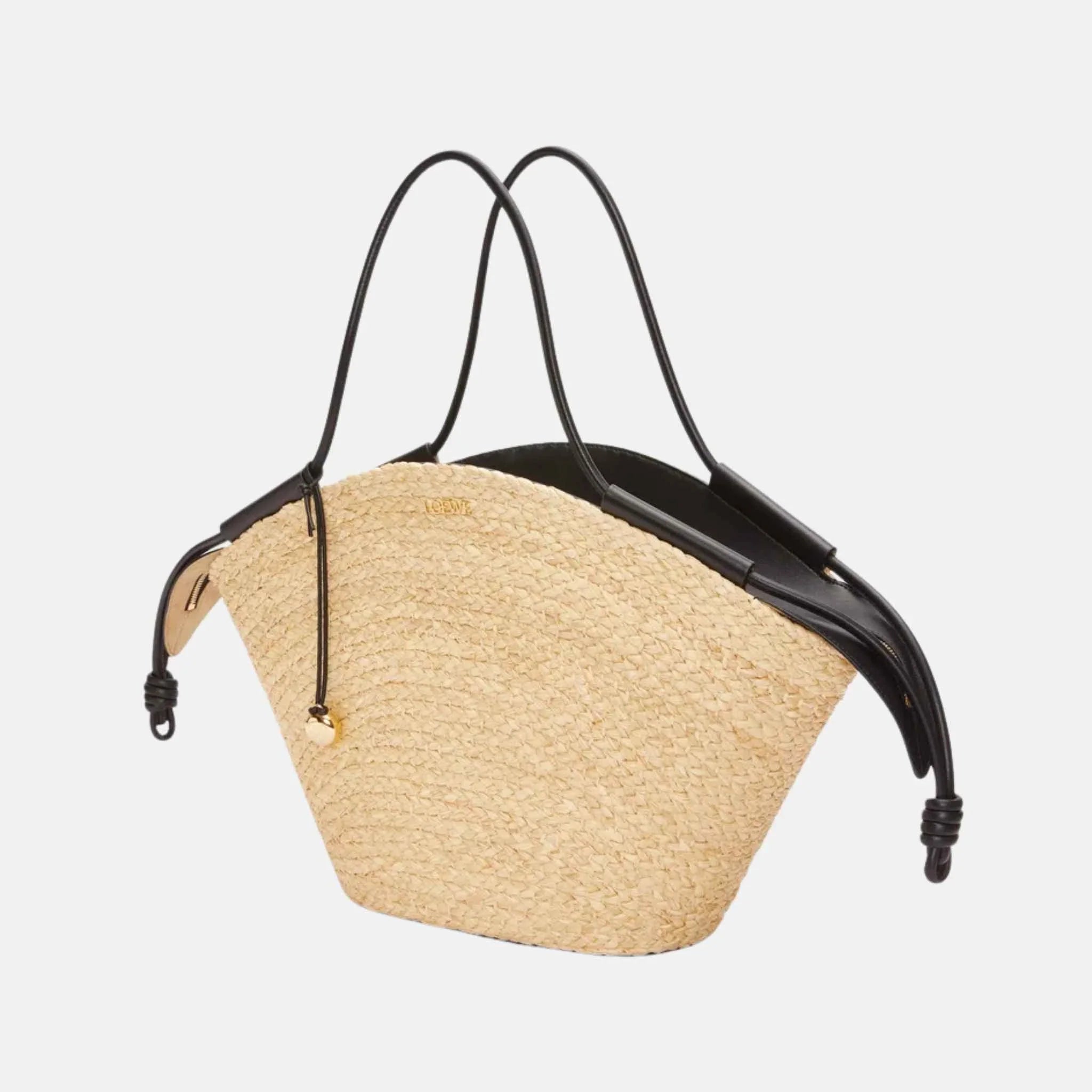 Large Paseo Basket in Raffia and Nappa Calfskin