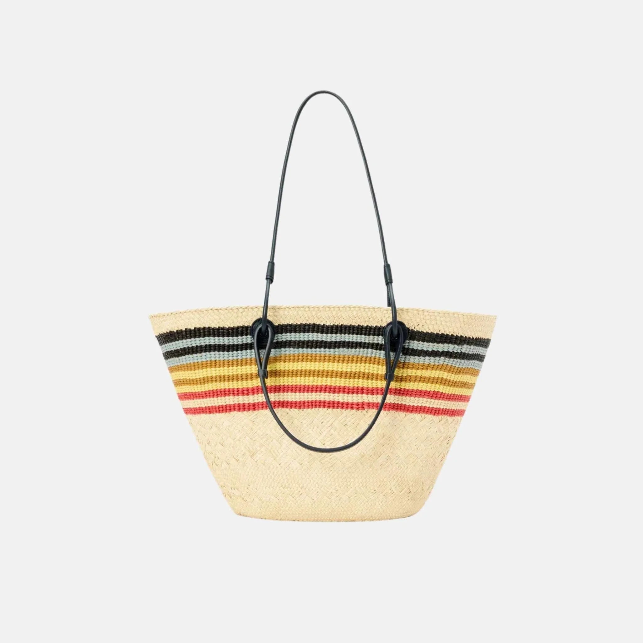 Medium Anagram Basket in Iraca Palm and Calfskin Multicolor