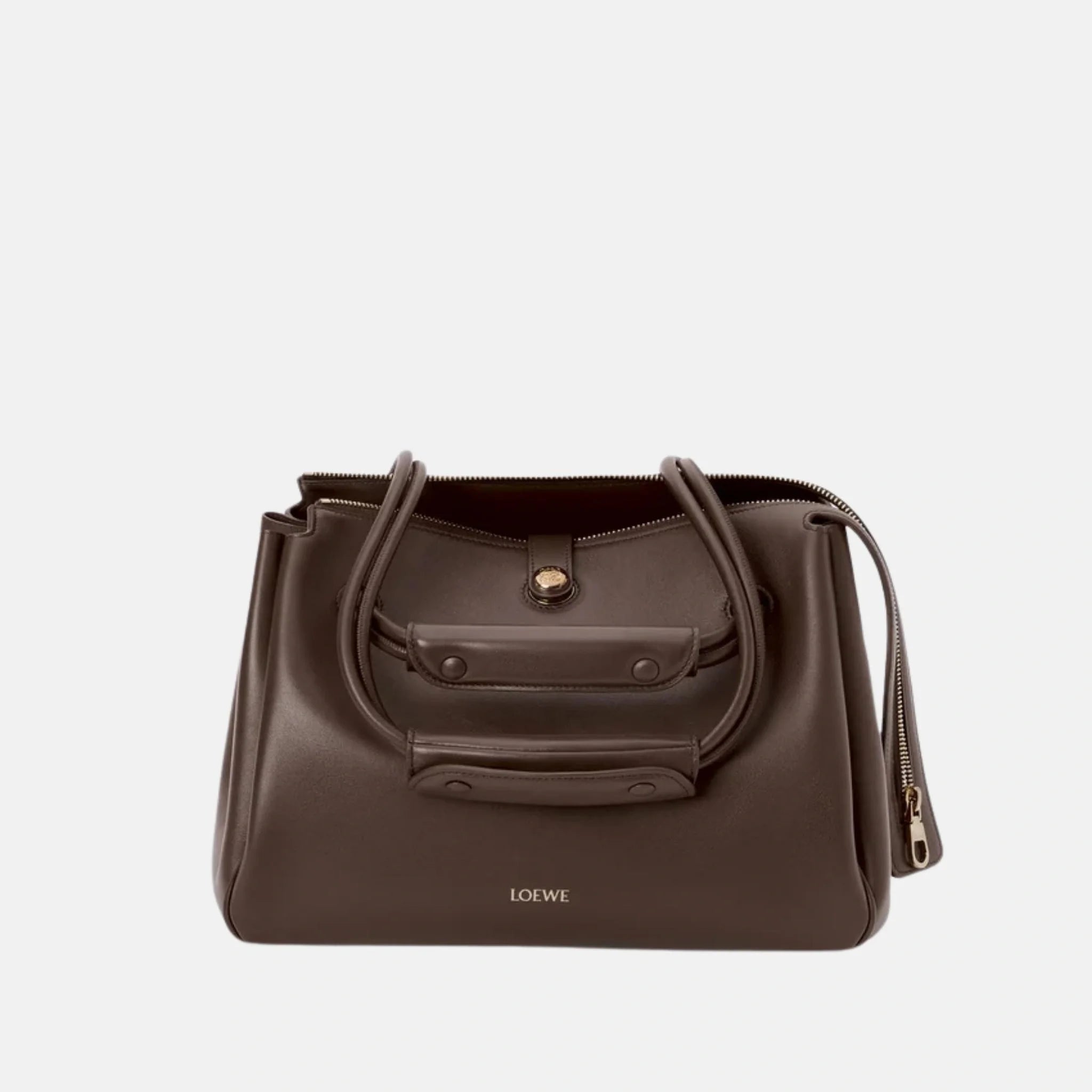 Loewe Medium Madrid Bag in Supple Calfskin, Dark Brownie, Front