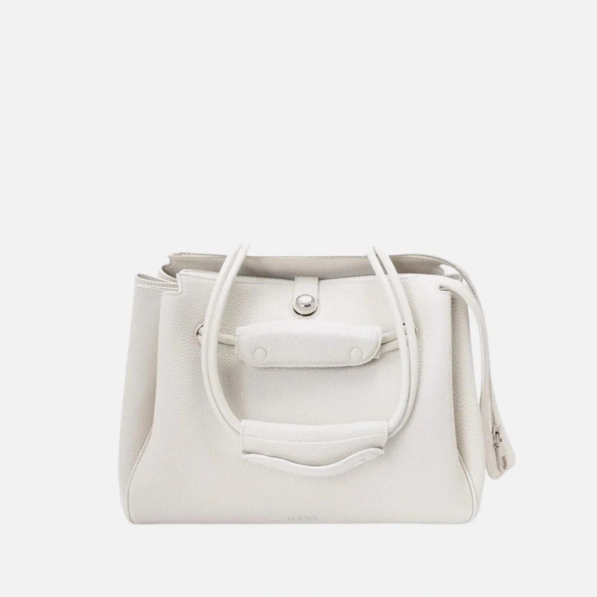 Loewe Medium Madrid Bag in Supple Grained Calfskin, White, Front