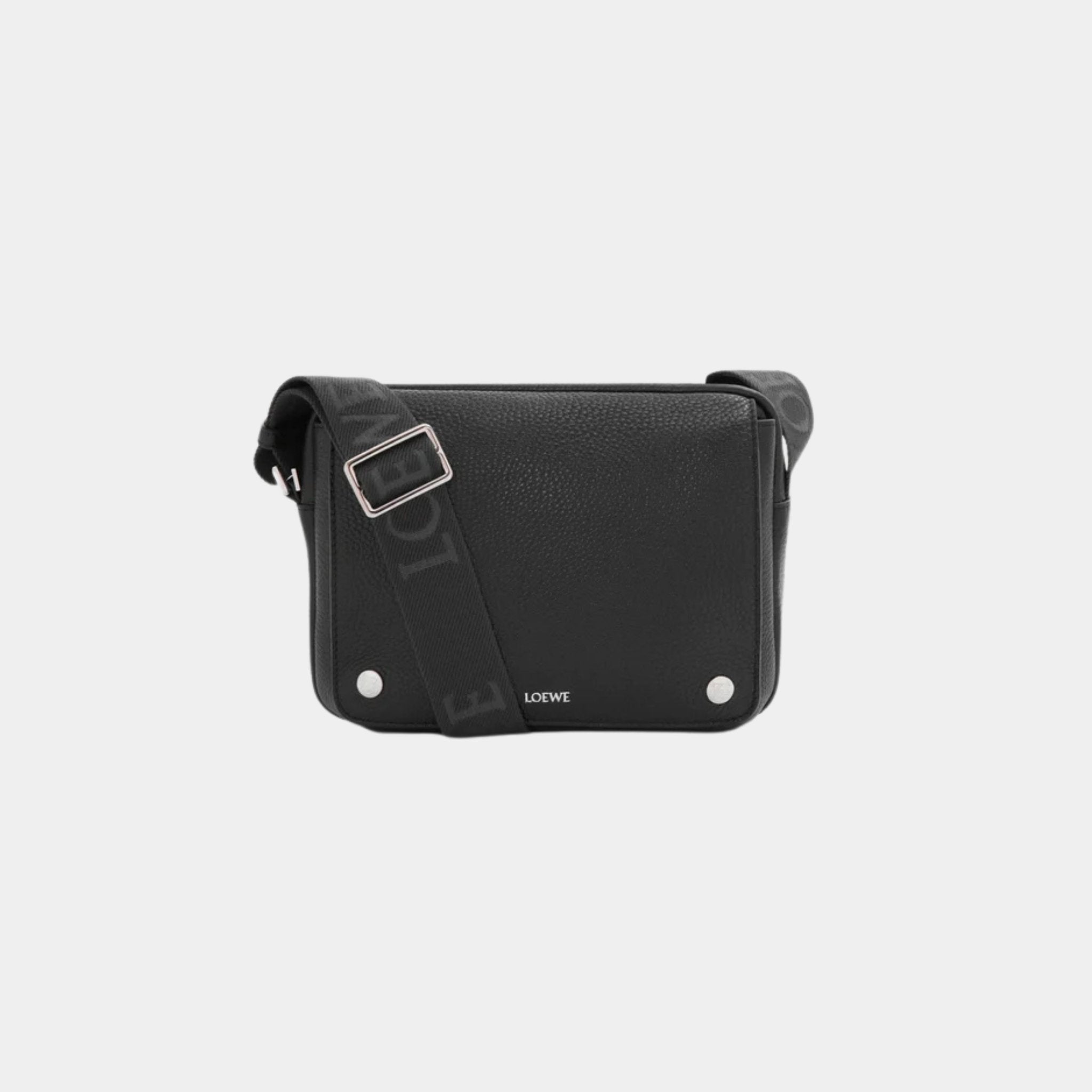 Loewe Medium Pebble Messenger Bag In Supple Grained Calfskin, Black, Front