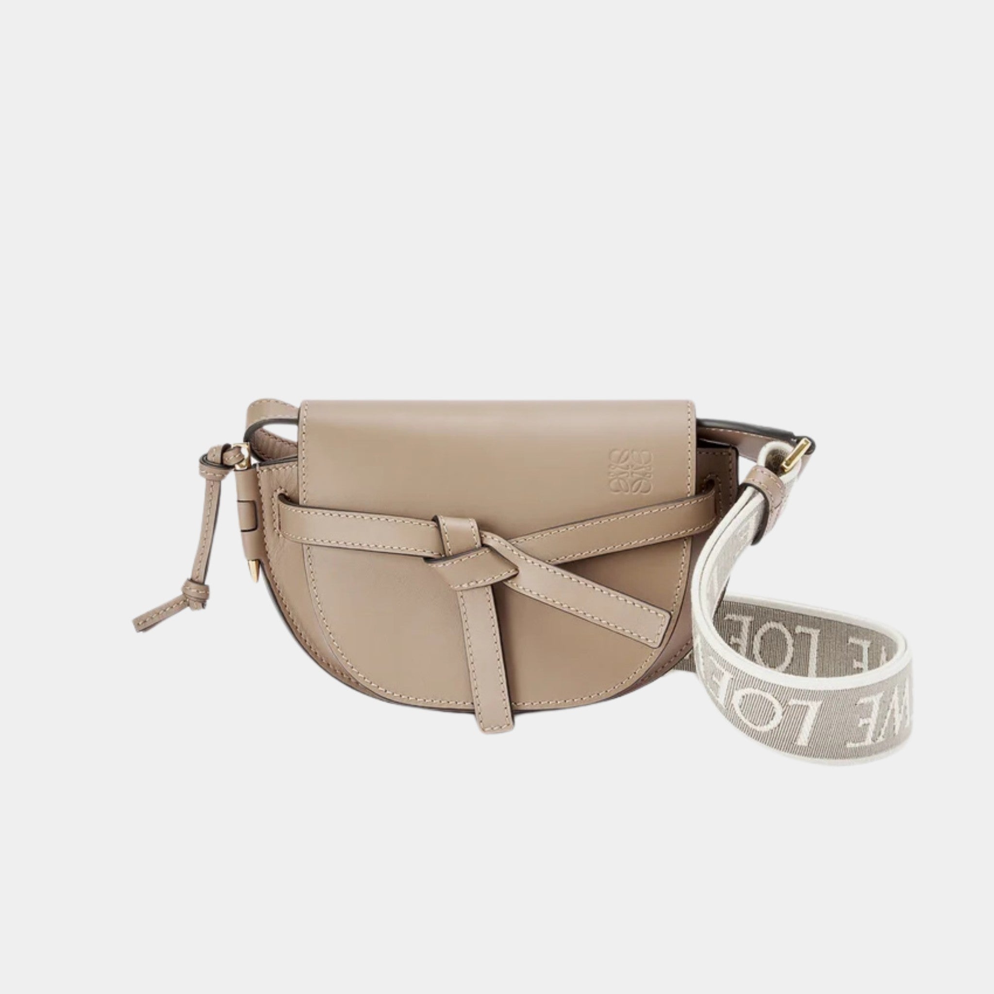Loewe Mini Gate Dual Bag Soft Calf Leather and Jacquard, Sand, Front
