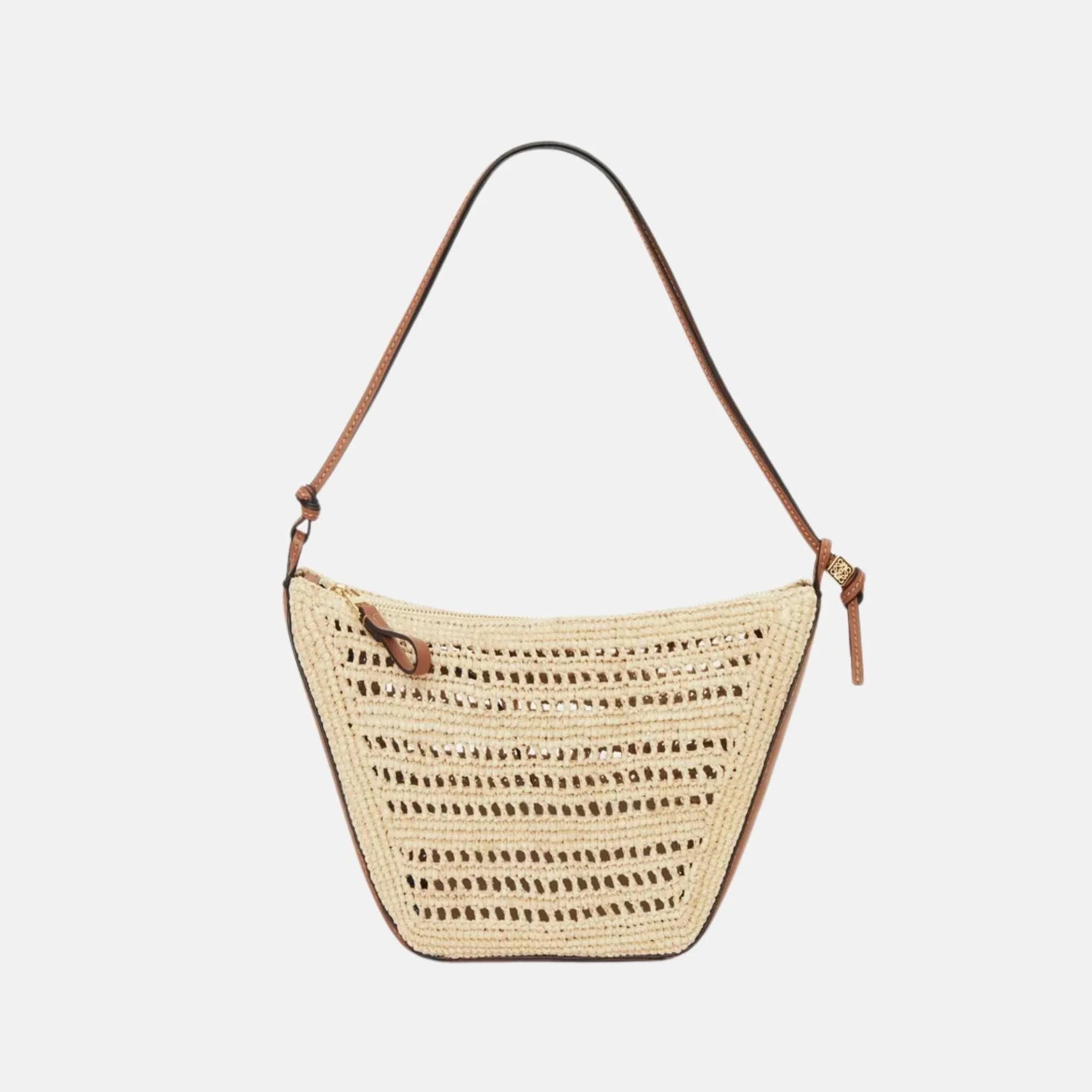 Loewe Mini Hammock Hobo in Raffia and Calfskin Tan Natural, Front
