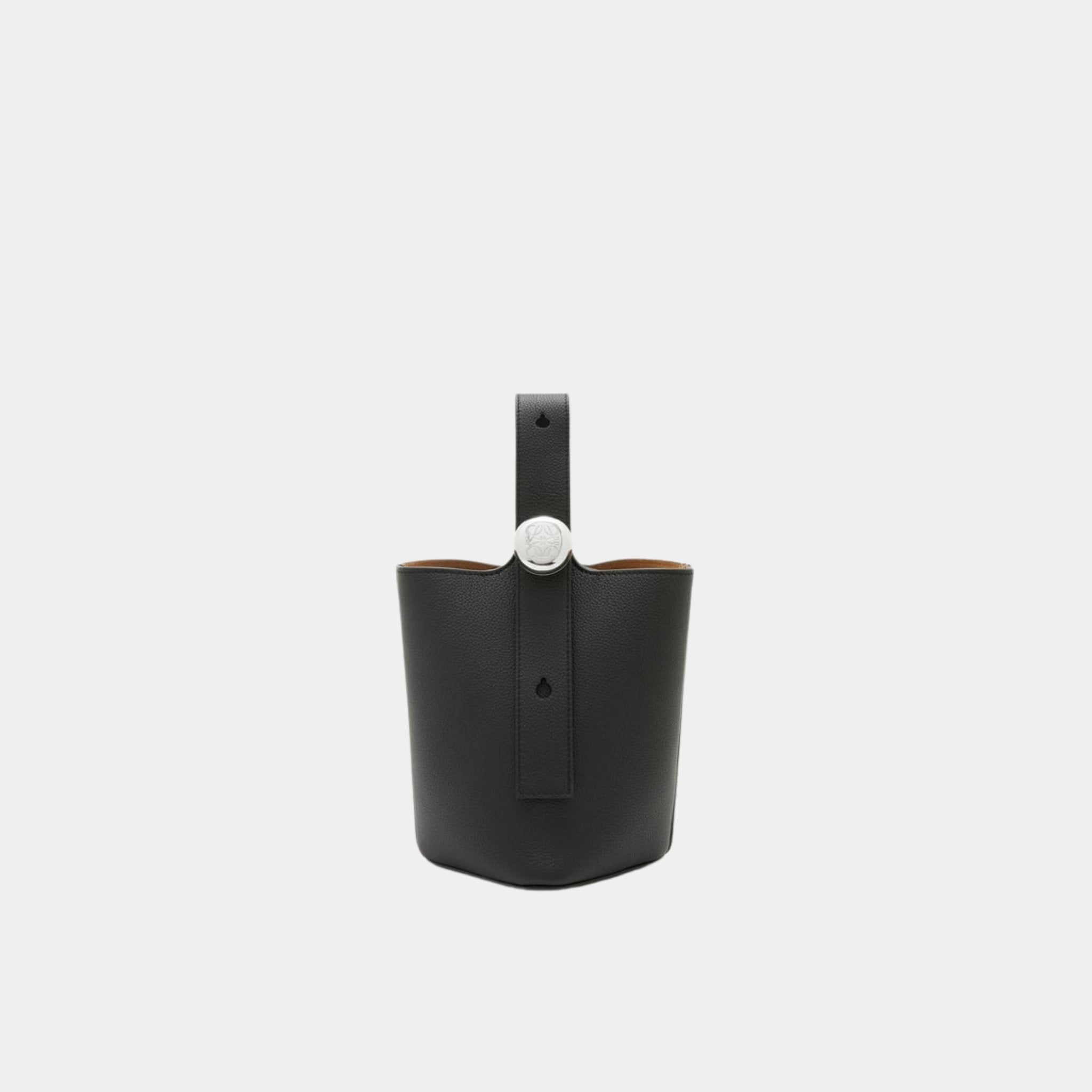 Loewe Mini Pebble Bucket Bag In Soft Grained Calfskin, Black, Front