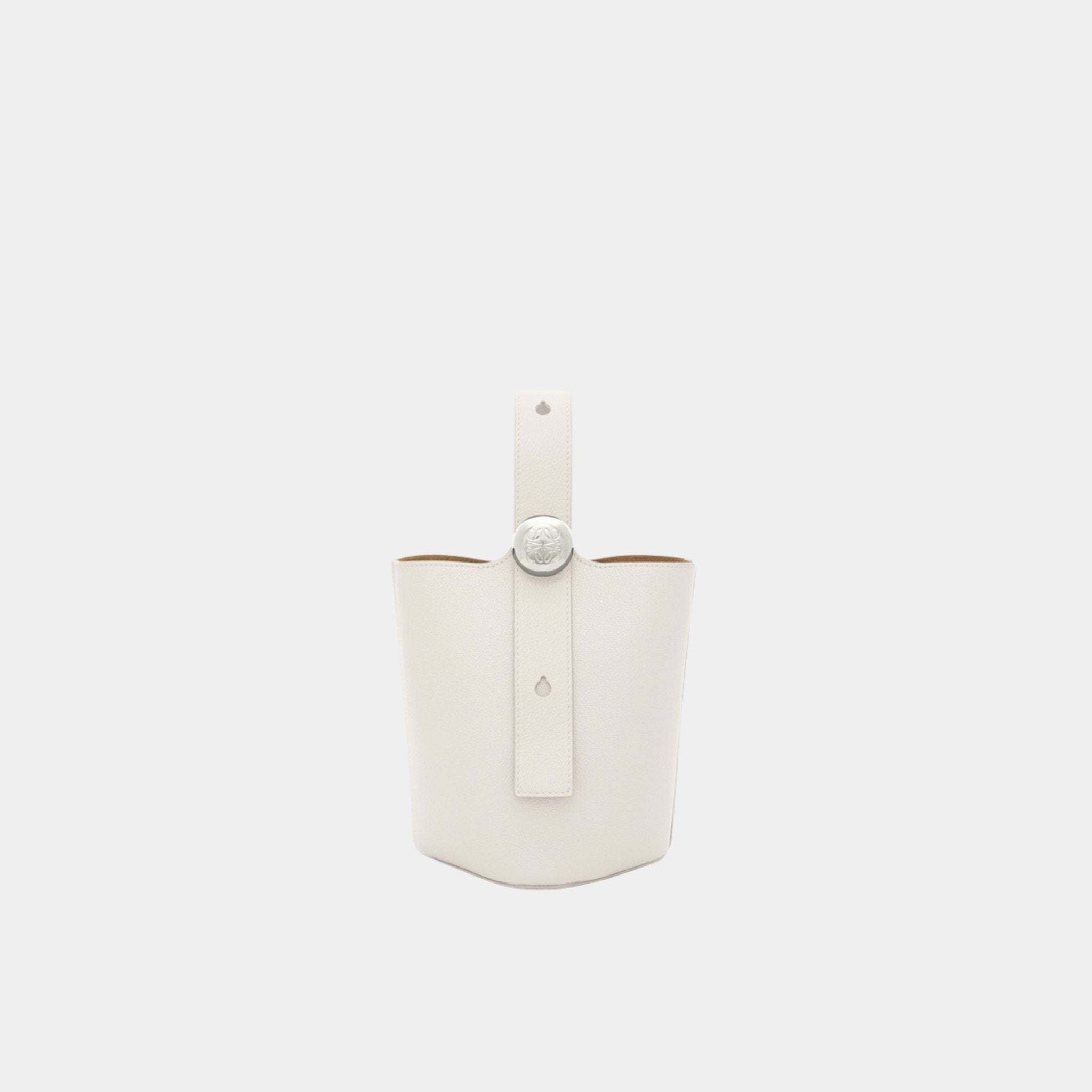 Loewe Mini Pebble Bucket Bag In Soft Grained Calfskin, Soft White, Front